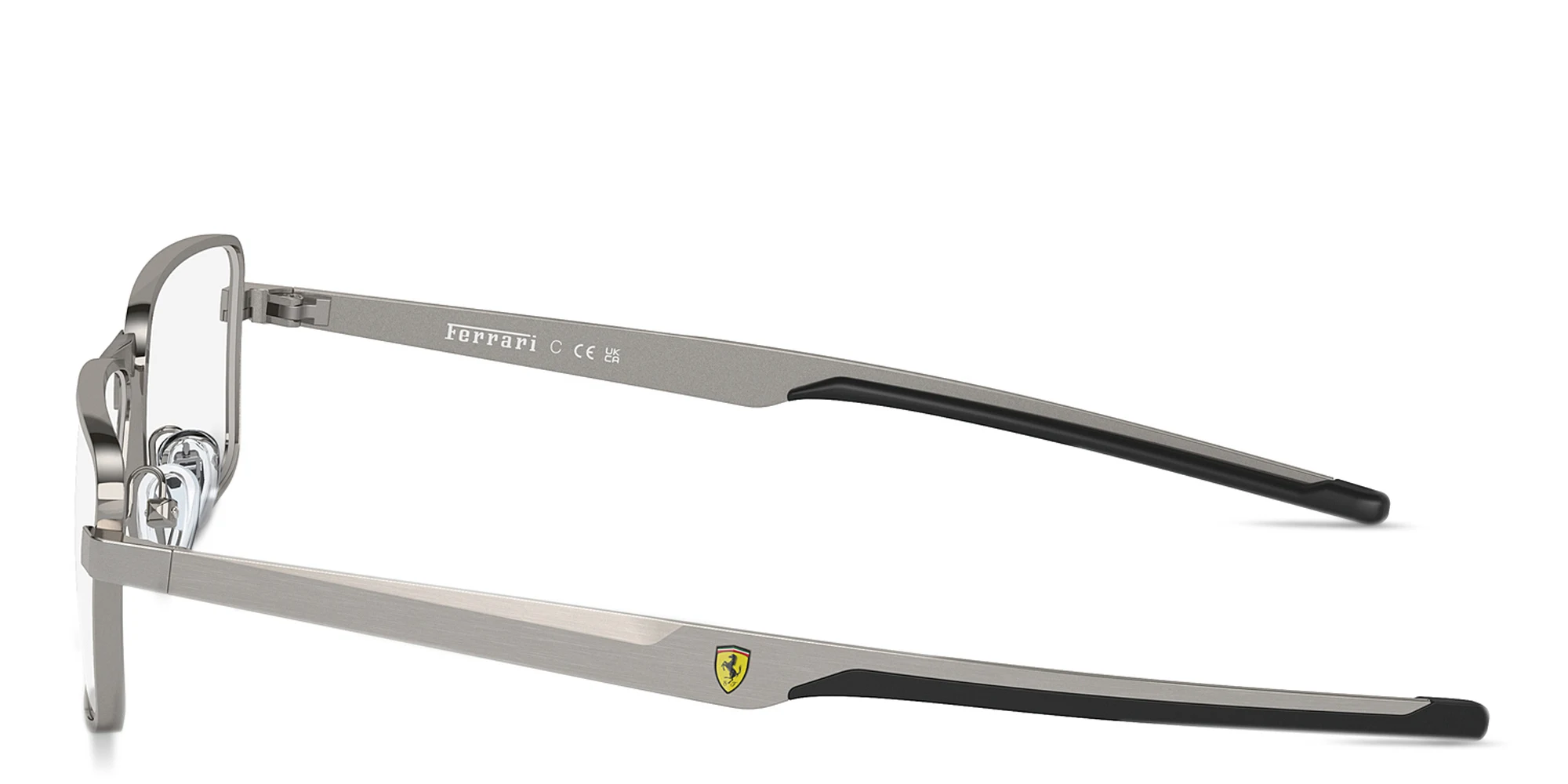 Shop SCUDERIA FERRARI Logo Wide Rectangle Eyeglasses in Gunmetal online.