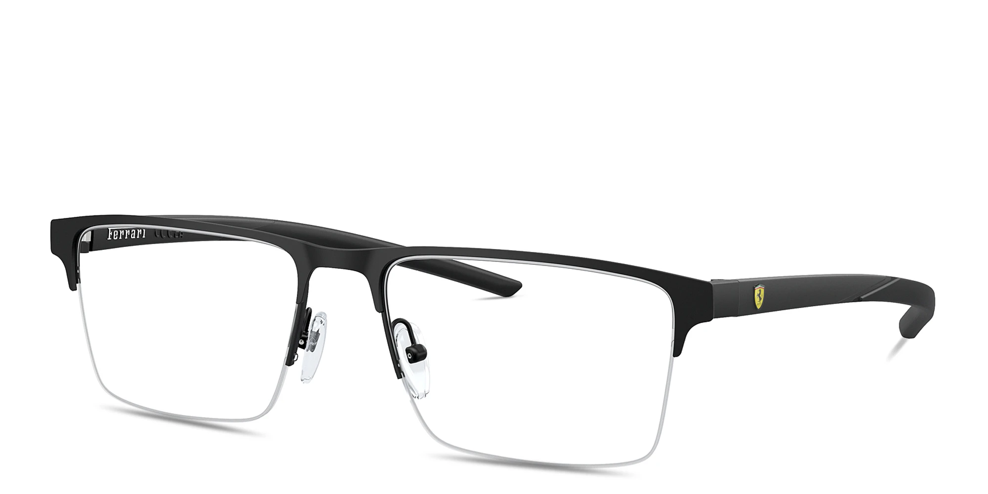 Shop SCUDERIA FERRARI Logo Half-Rim Wide Square Eyeglasses in Black online.