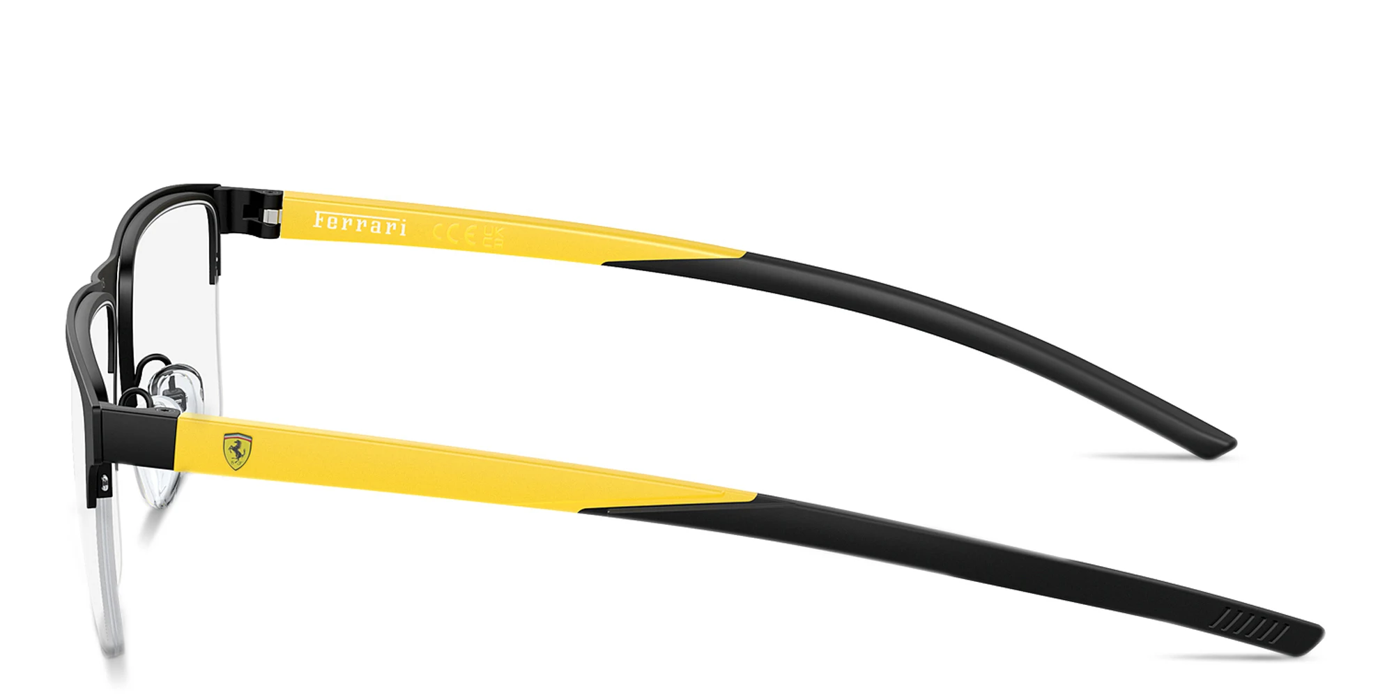Shop SCUDERIA FERRARI Logo Half-Rim Wide Square Eyeglasses in Black Yellow online.