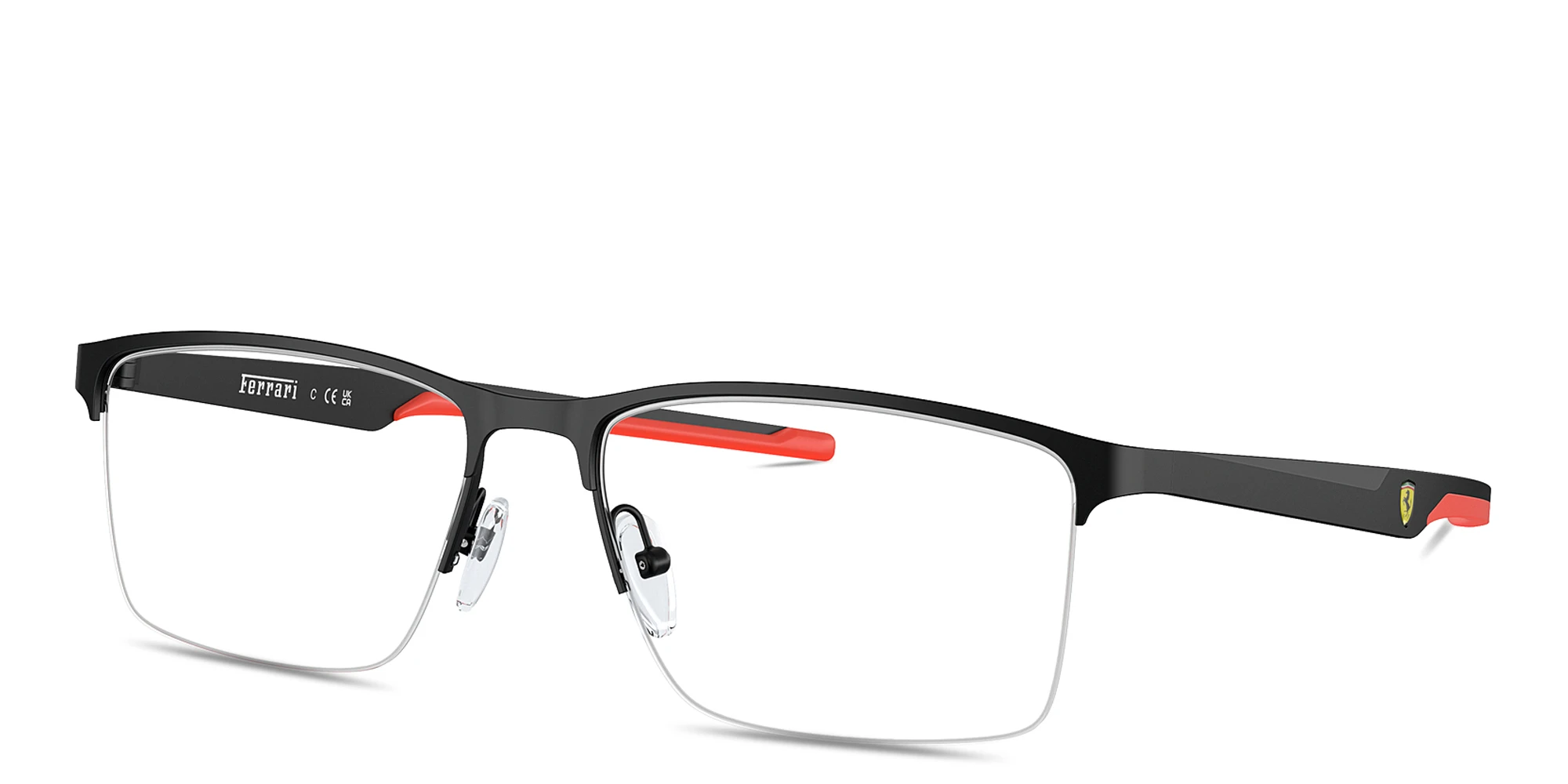 Shop SCUDERIA FERRARI Logo Half-Rim Wide Rectangle Eyeglasses in Black online.
