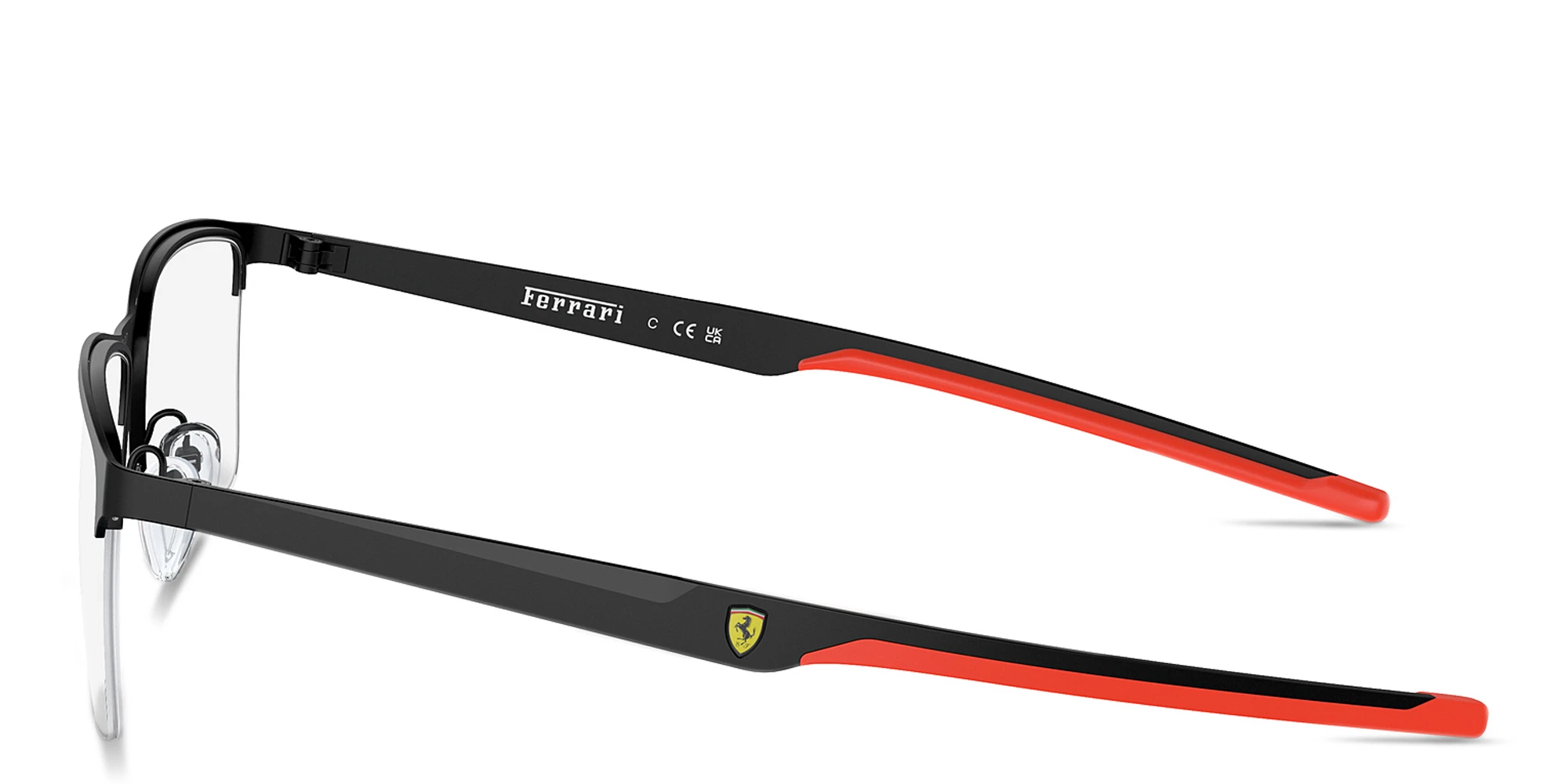 Shop SCUDERIA FERRARI Logo Half-Rim Wide Rectangle Eyeglasses in Black online.