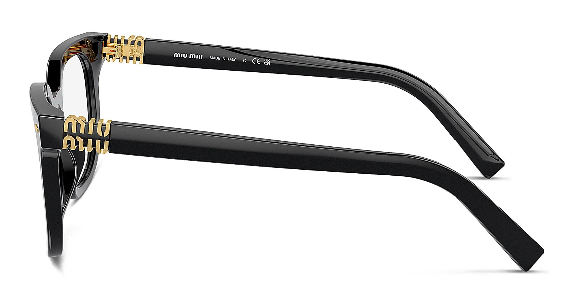 Shop MIU MIU Vertical Logo Square Eyeglasses in Black online.