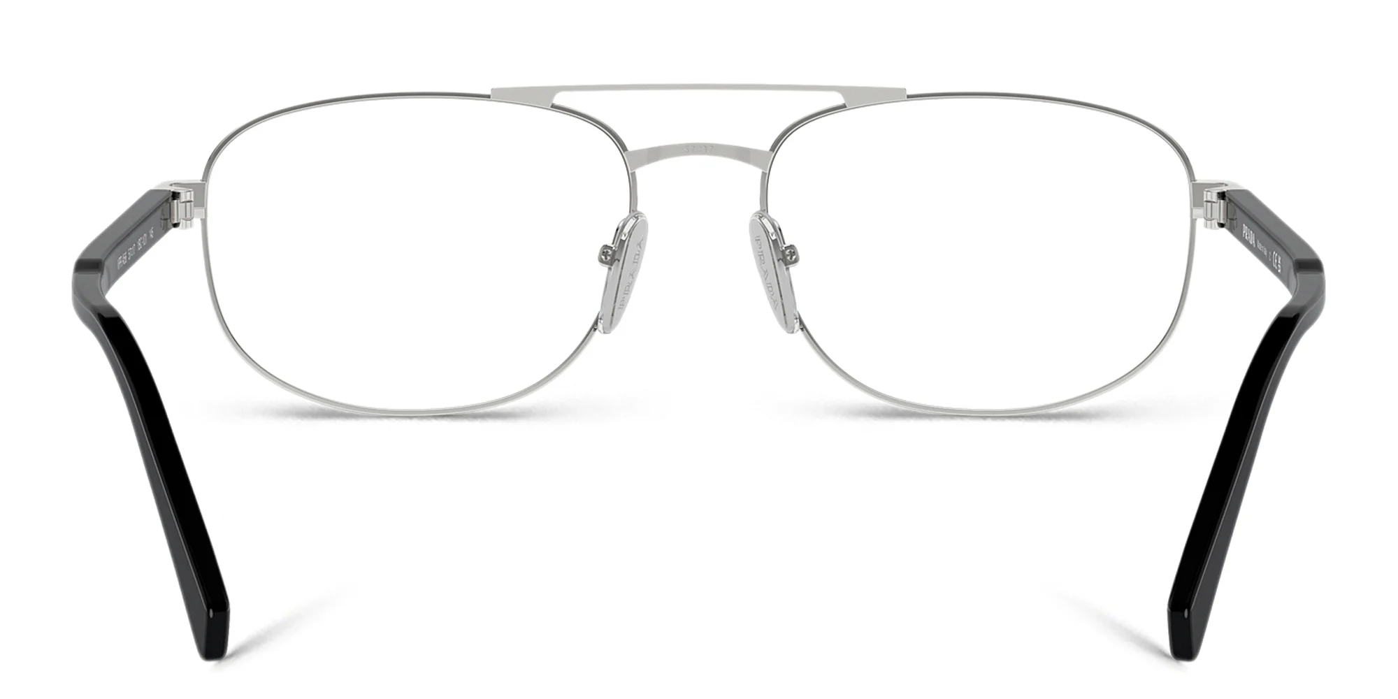 Shop PRADA Logo Wide Oval Eyeglasses in Silver online.