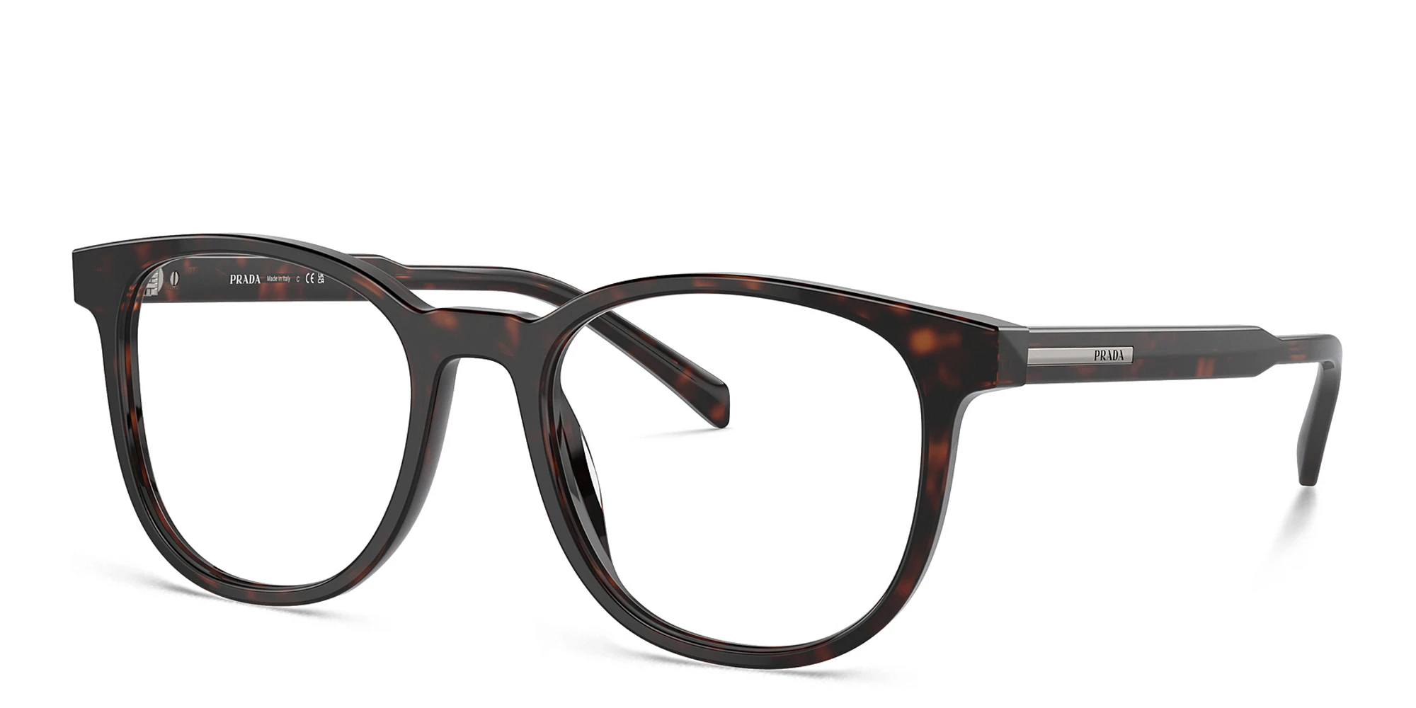 Shop PRADA Logo Panthos Eyeglasses in Tortoise online.