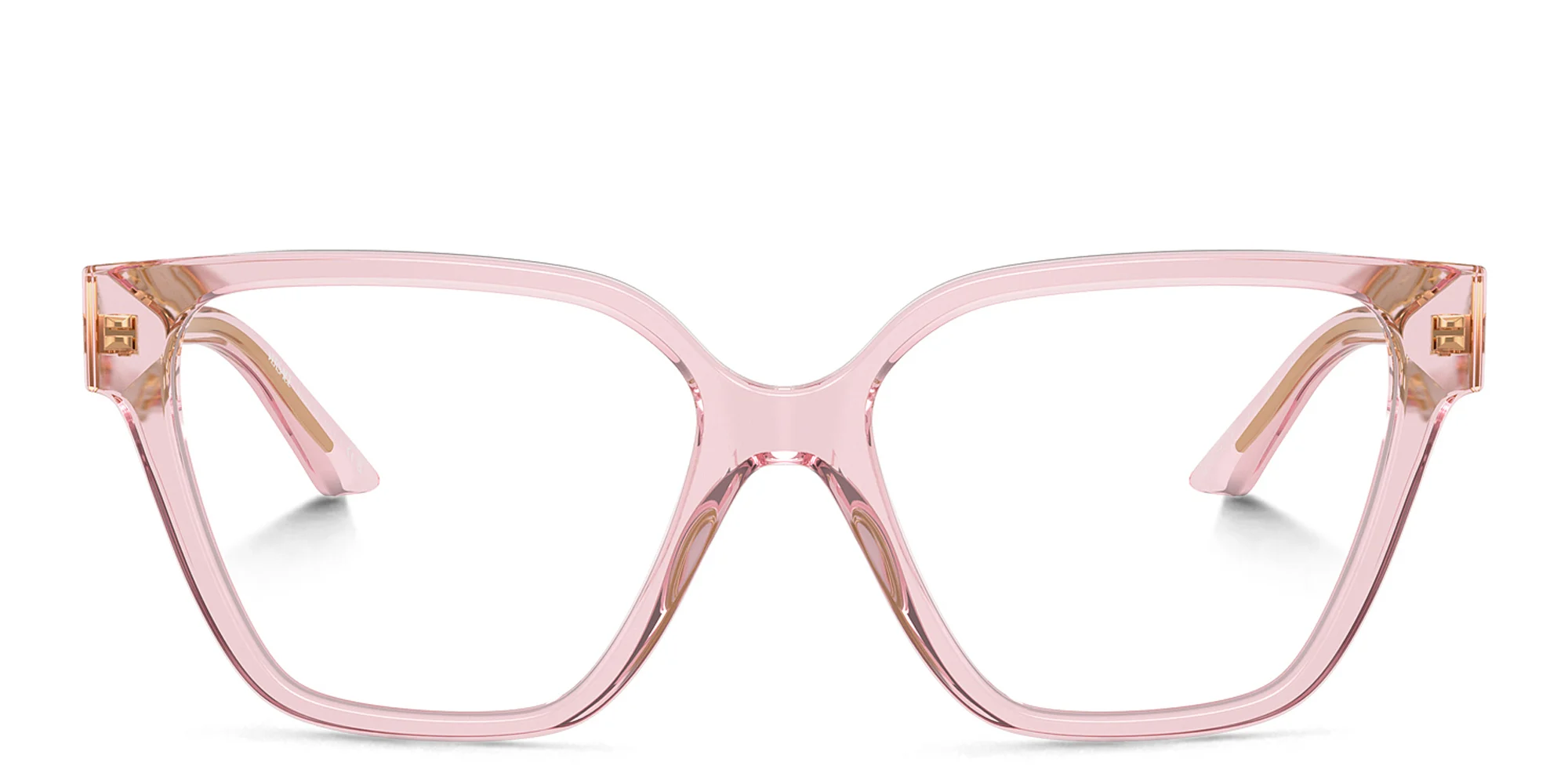 Shop VERSACE Medusa Irregular Eyeglasses in Transparent Pink online.