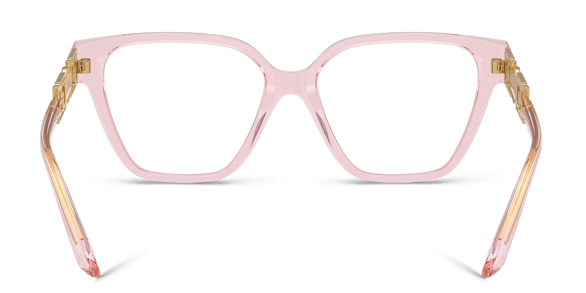 Shop VERSACE Medusa Irregular Eyeglasses in Transparent Pink online.