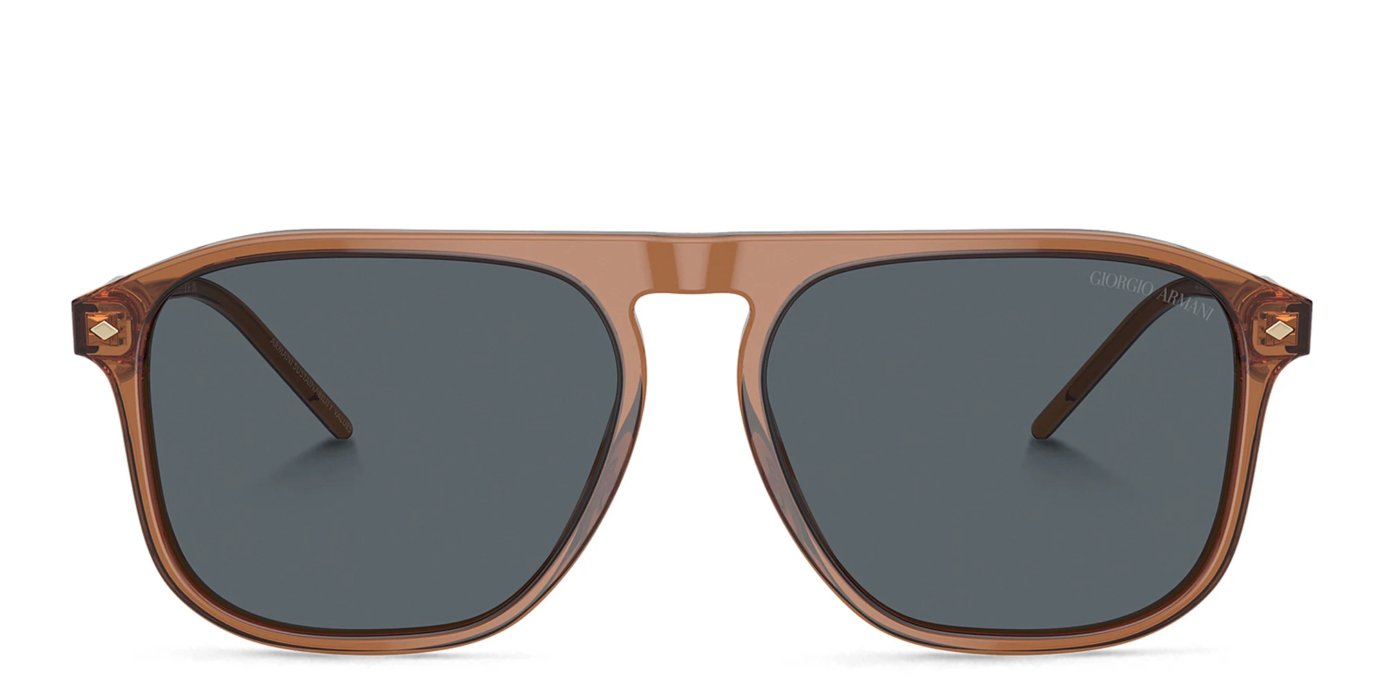 Shop GIORGIO ARMANI Logo Square Sunglasses in Transparent Brown online.