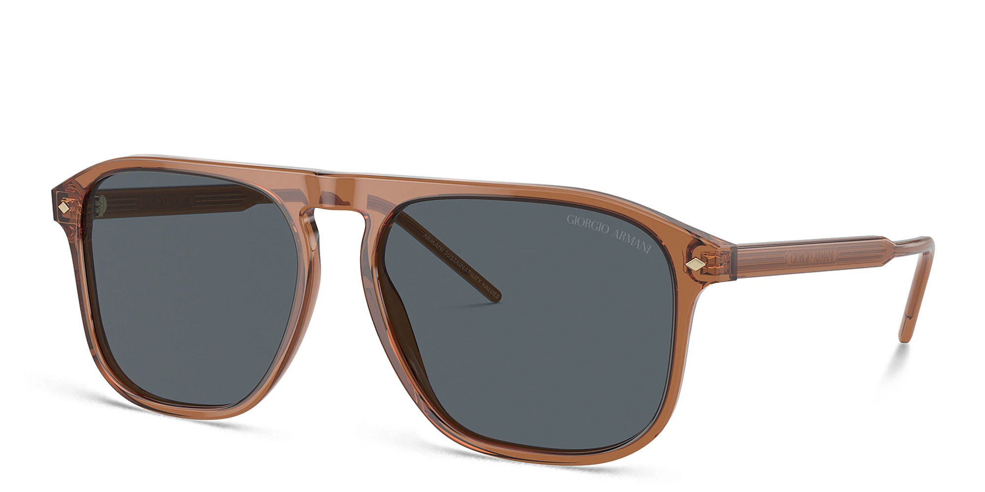 Shop GIORGIO ARMANI Logo Square Sunglasses in Transparent Brown online.