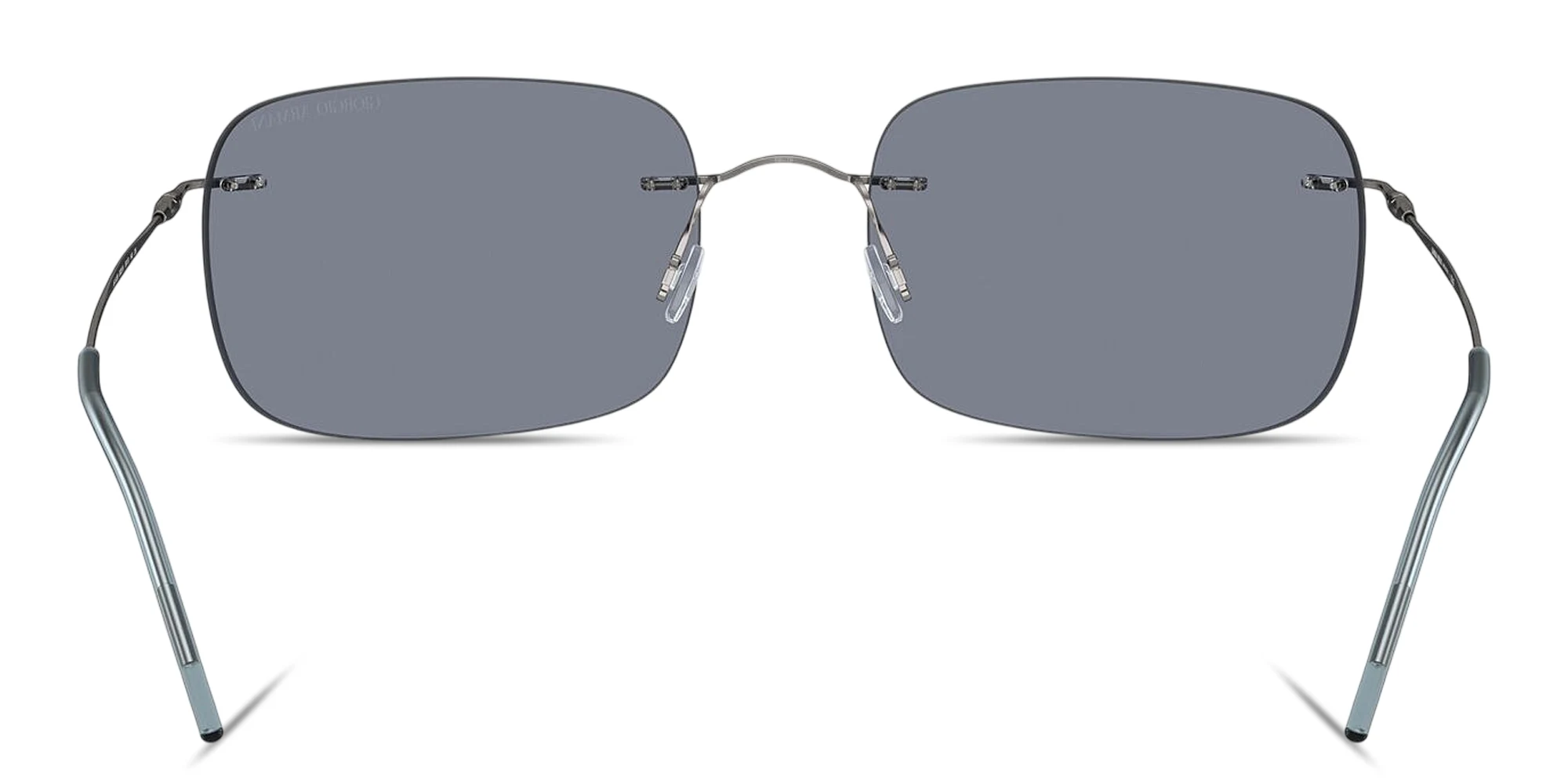 Shop GIORGIO ARMANI Logo Rimless Pillow Sunglasses in Matte Gunmetal online.