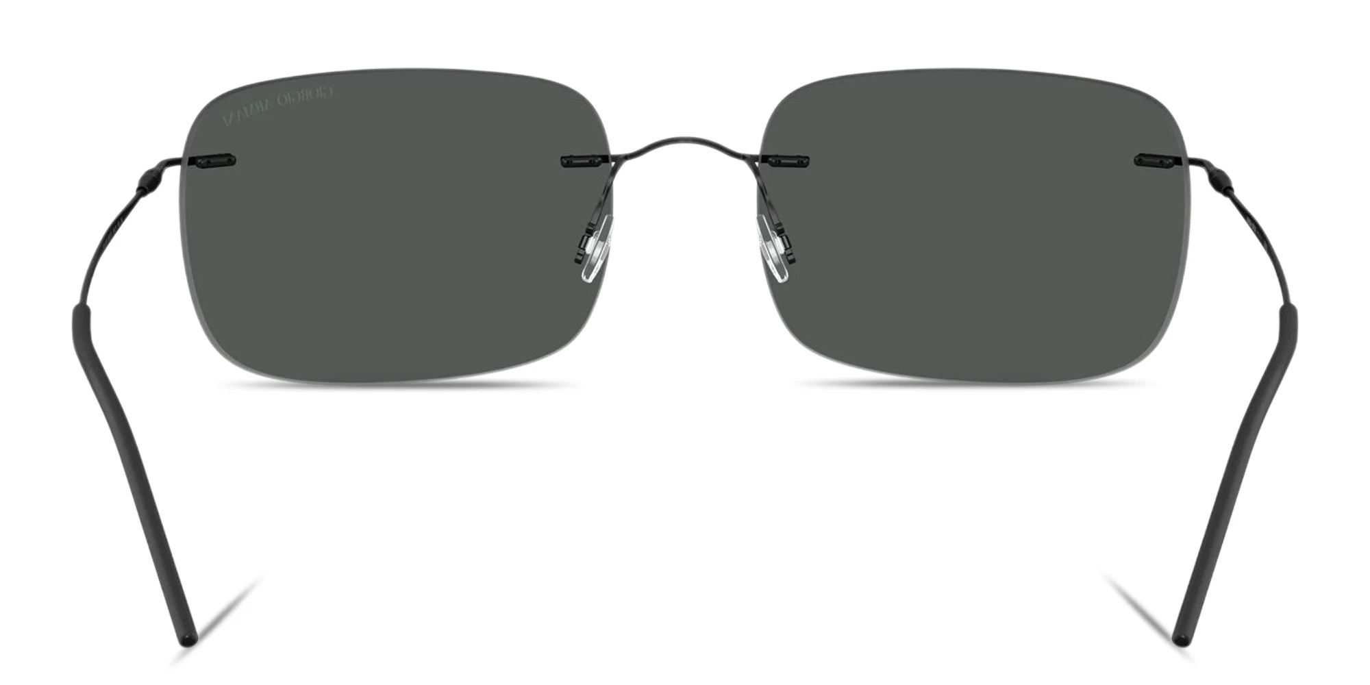 Shop GIORGIO ARMANI Logo Rimless Pillow Sunglasses in Matte Black online.
