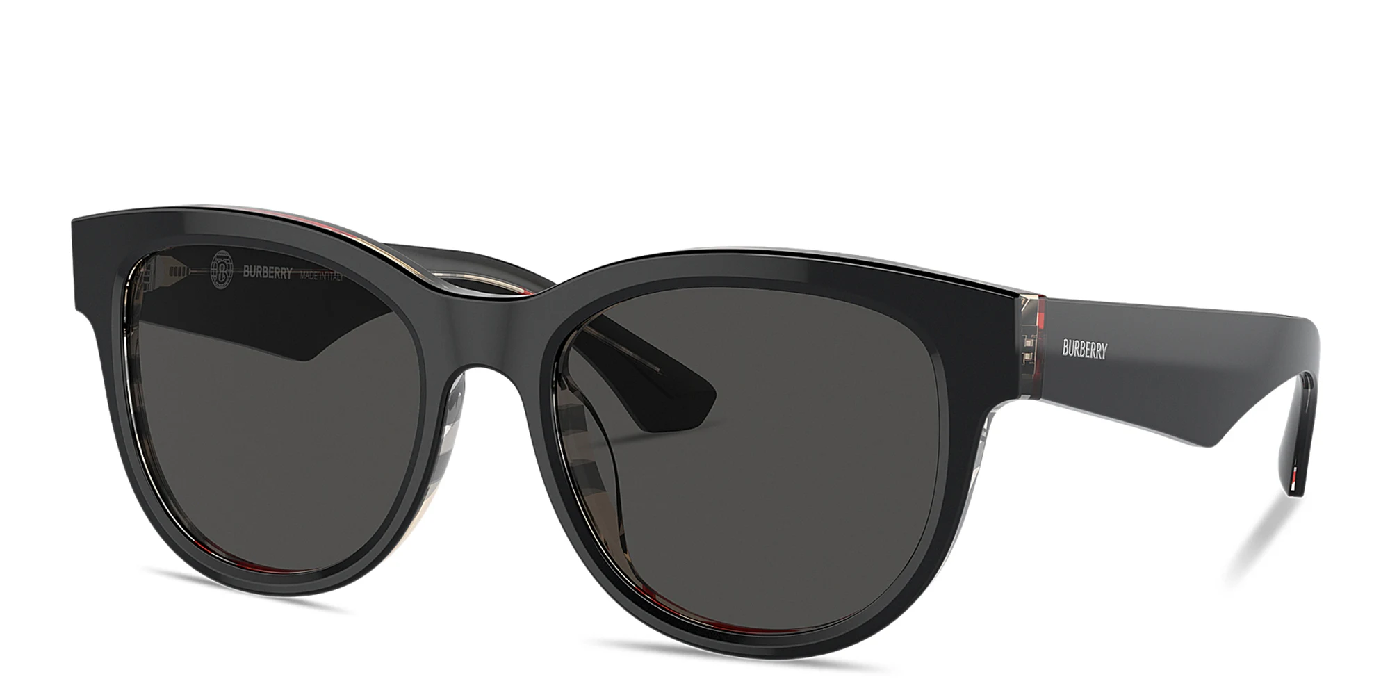 Shop BURBERRY Logo Print Panthos Sunglasses in Black online.