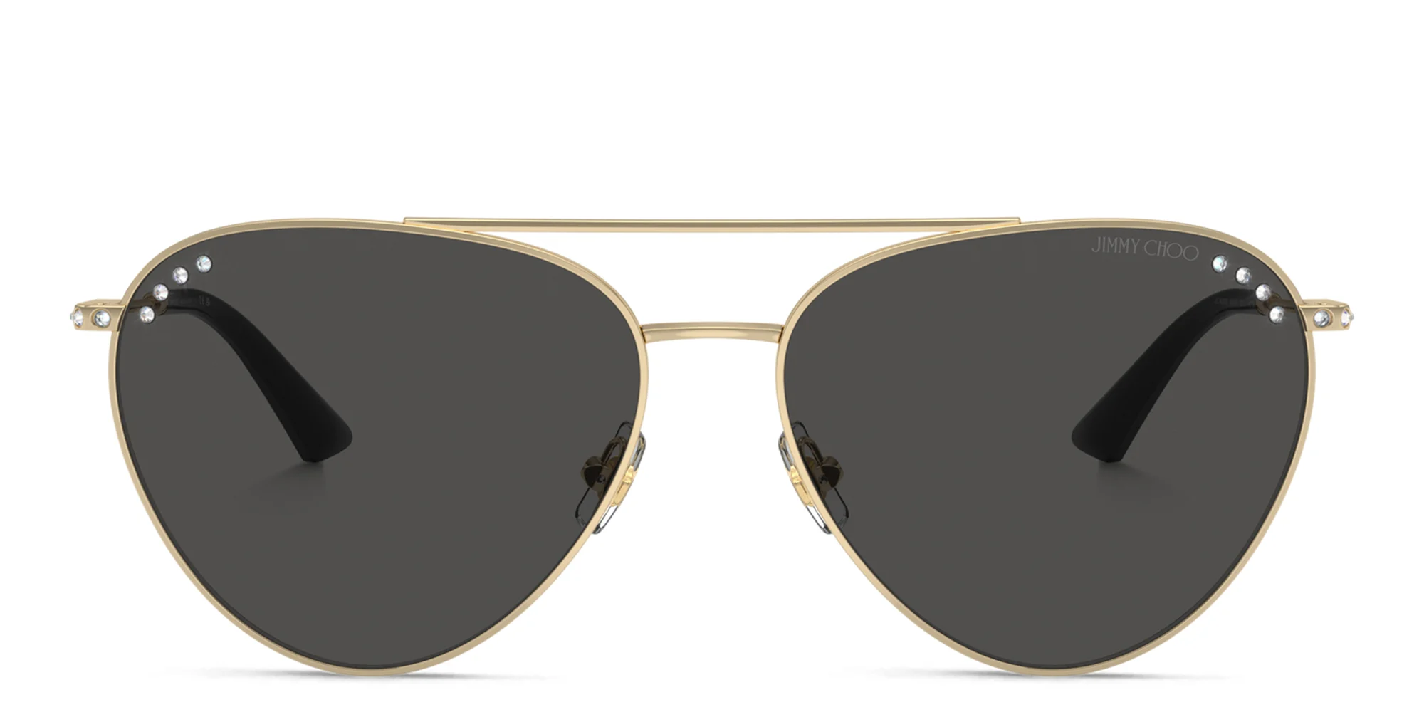 Shop JIMMY CHOO Rhinestone-Embellished Aviator Sunglasses in Gold online.