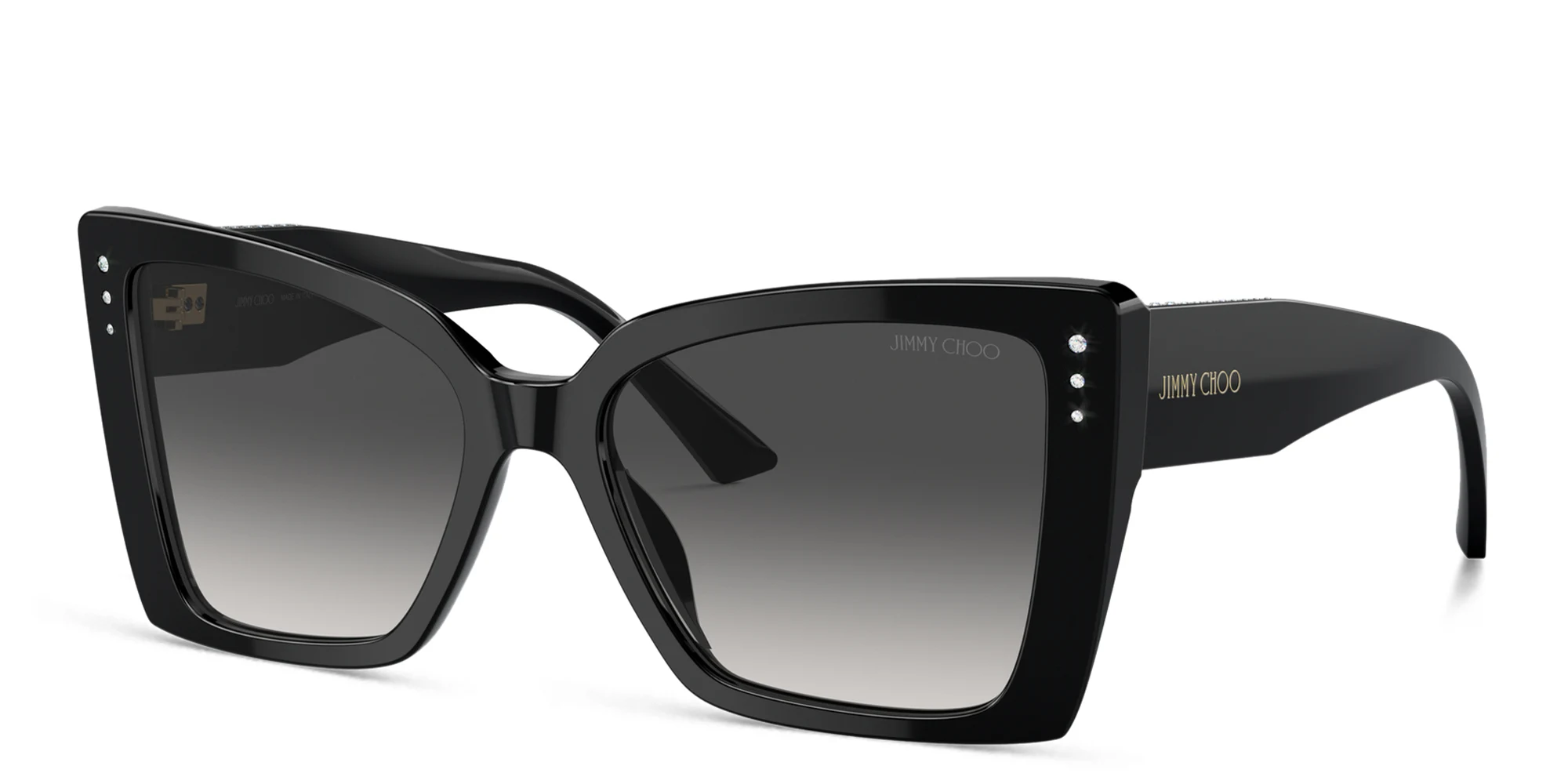 Shop JIMMY CHOO Rhinestone-Embellished Oversized Cat-Eye Sunglasses in Black online.