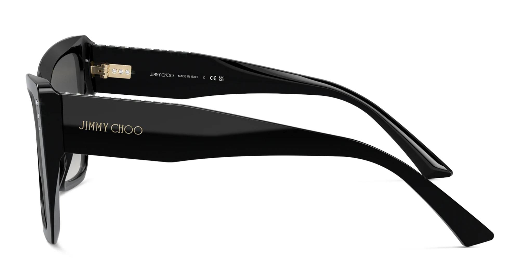 Shop JIMMY CHOO Rhinestone-Embellished Oversized Cat-Eye Sunglasses in Black online.