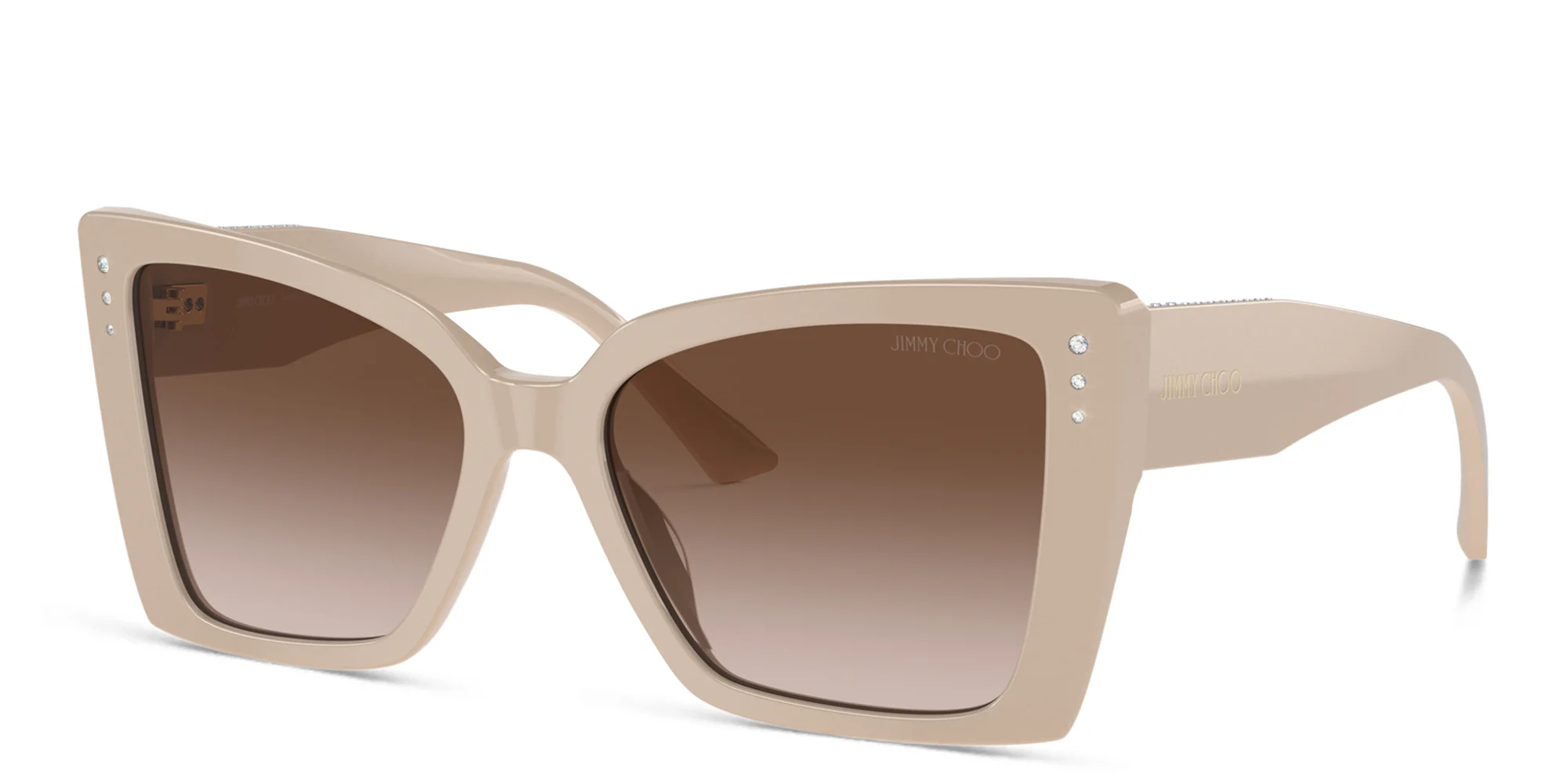 Shop JIMMY CHOO Rhinestone-Embellished Oversized Cat-Eye Sunglasses in Beige online.