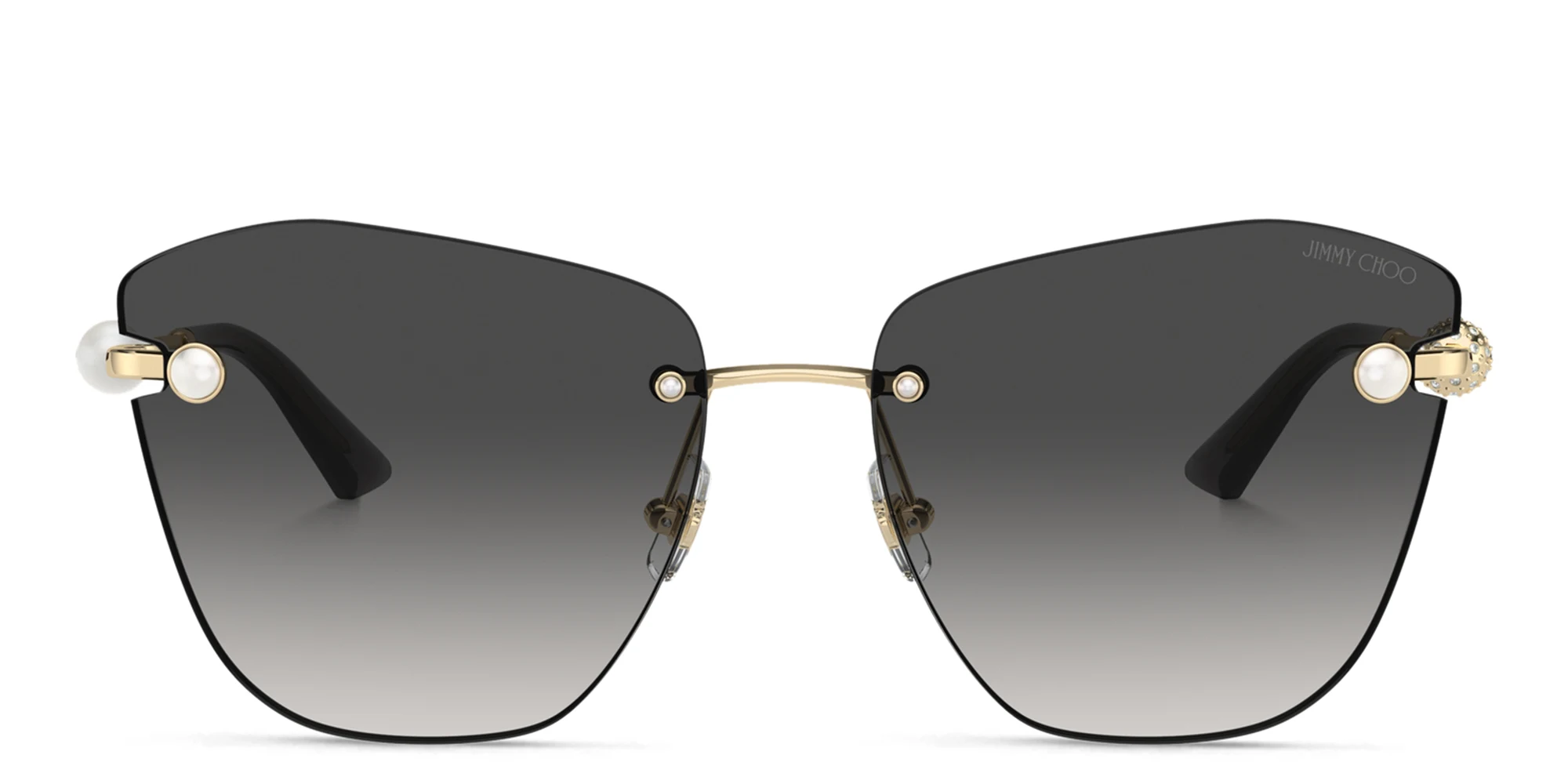 Shop JIMMY CHOO Pearl-Embellished Rimless Cat-Eye Sunglasses in Gold online.