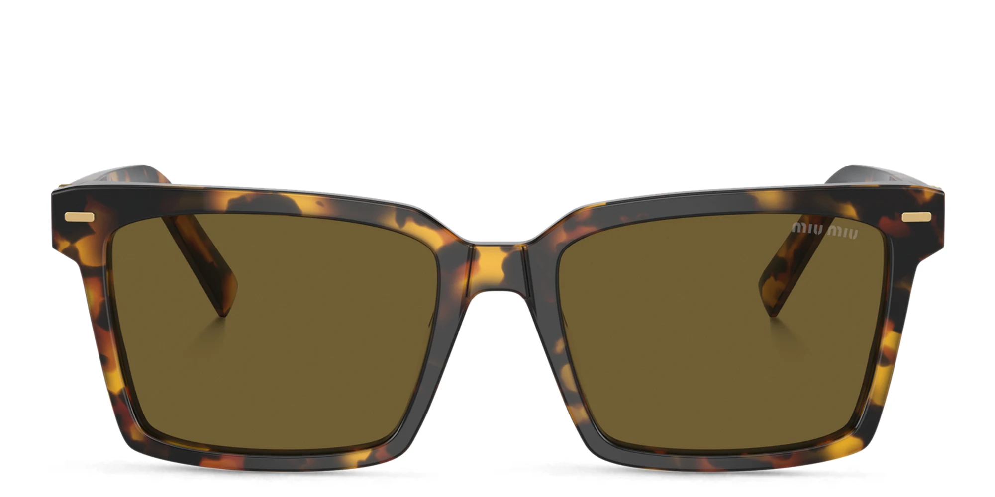 Shop MIU MIU Vertical Logo Rectangle Sunglasses in Honey Havana online.