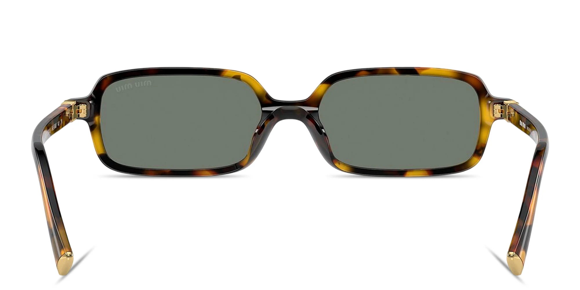 Shop MIU MIU Vertical Logo Rectangle Sunglasses in Honey Havana online.