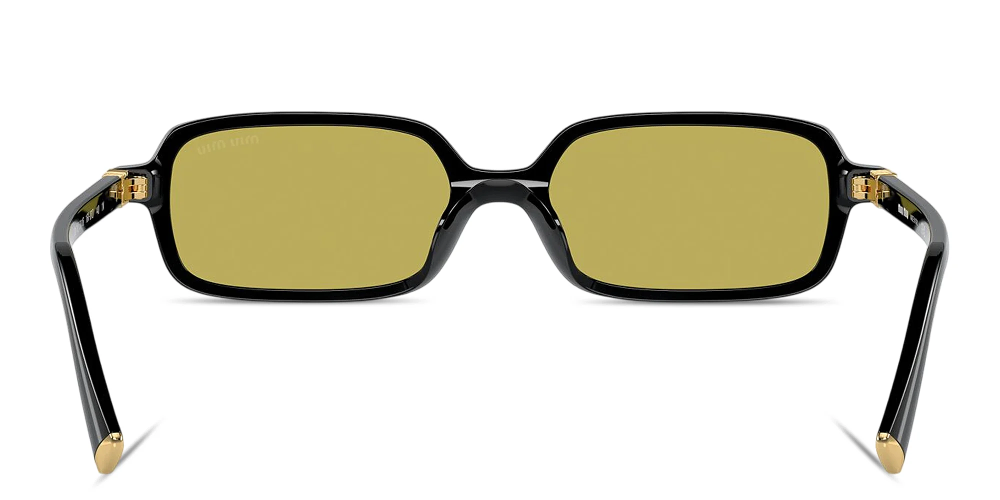 Shop MIU MIU Vertical Logo Rectangle Sunglasses in Black online.