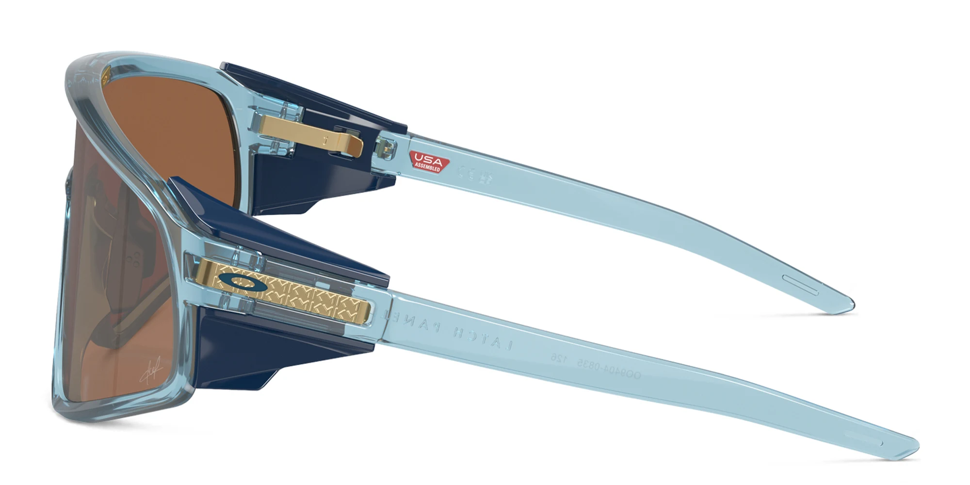 Shop Oakley Latch Panel Unisex Mask Sunglasses in Transparent Blue online.