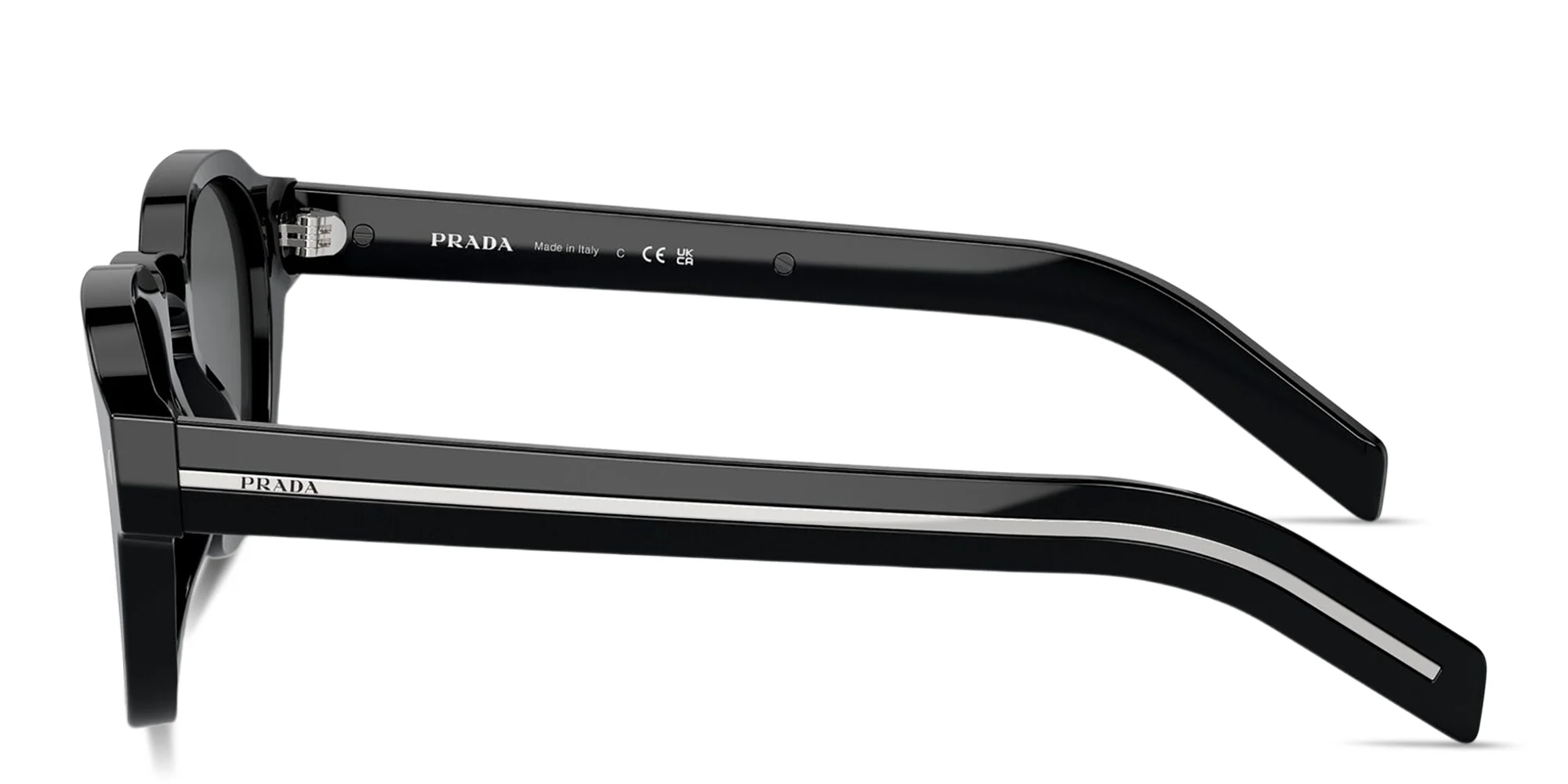 Shop PRADA Logo Round Sunglasses in Black online.