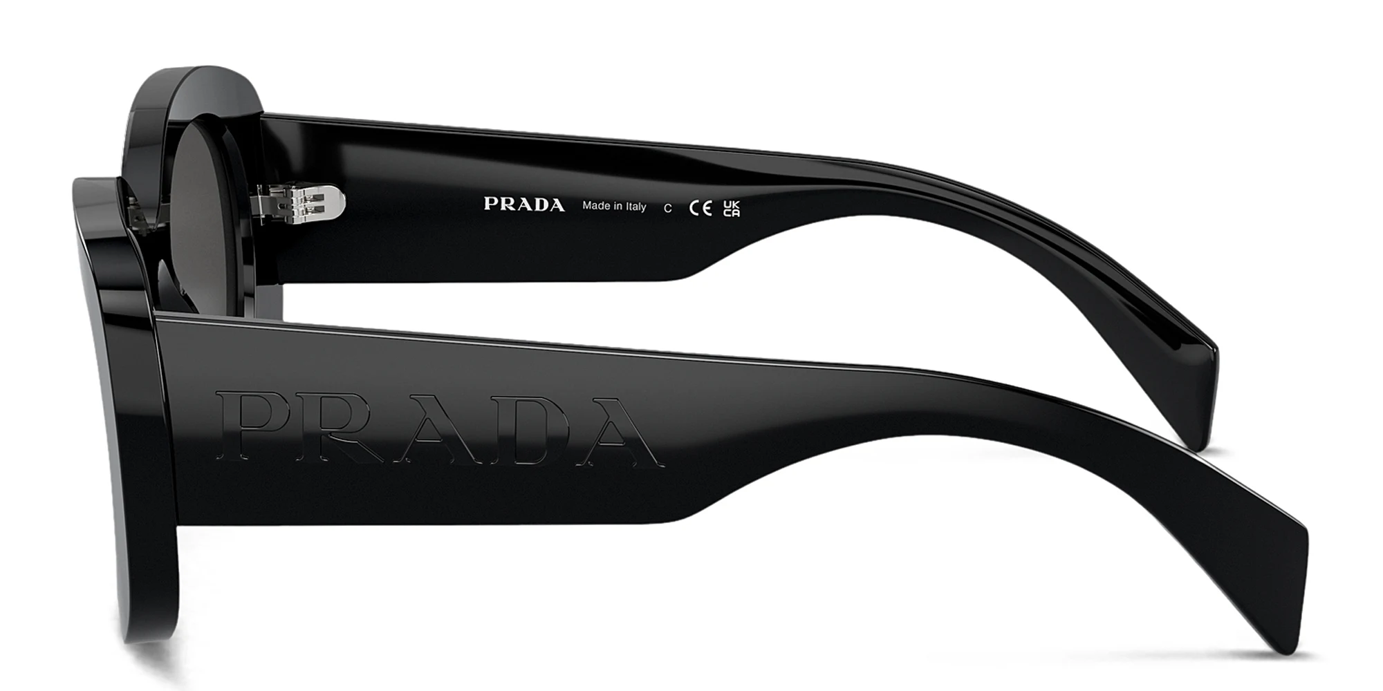 Shop PRADA Logo Oval Sunglasses in Black online.
