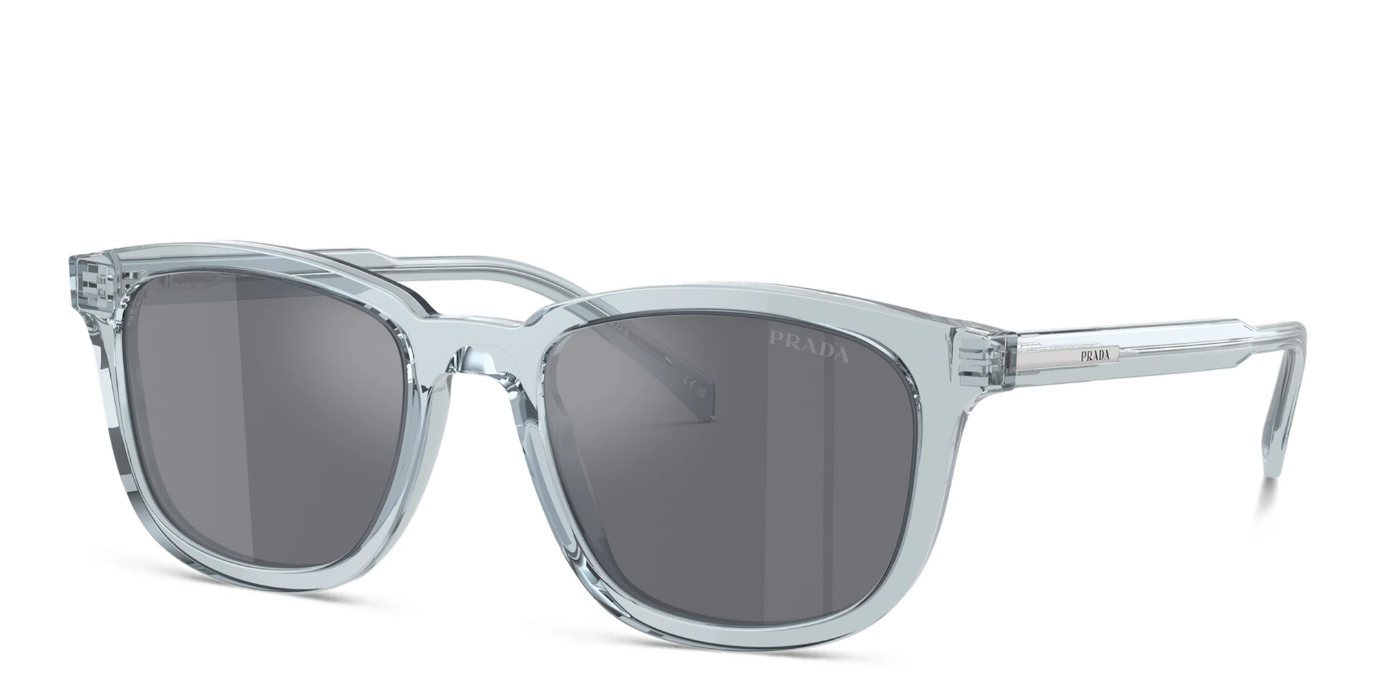 Shop PRADA Logo Pillow Sunglasses in Transparent Azure online.