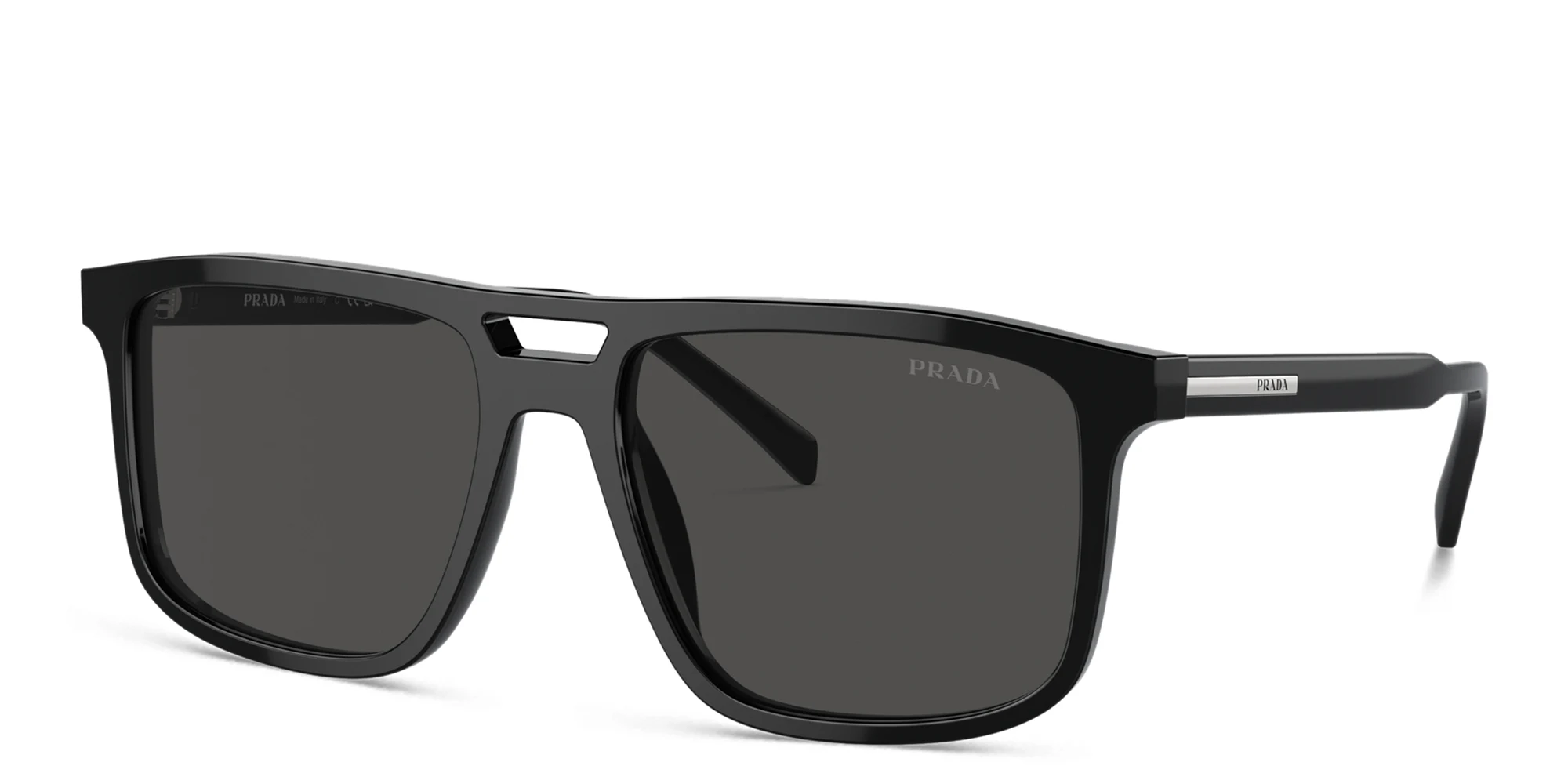 Shop PRADA Logo Rectangle Sunglasses in Black online.