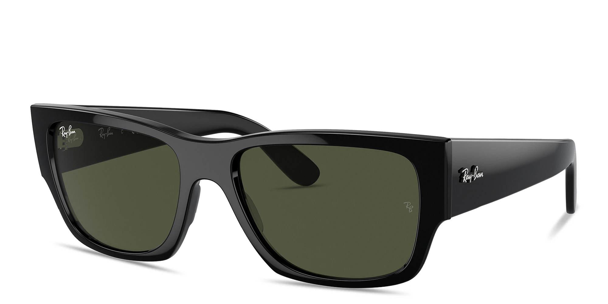Shop Ray-Ban Carlos Unisex Rectangle Sunglasses in Black online.