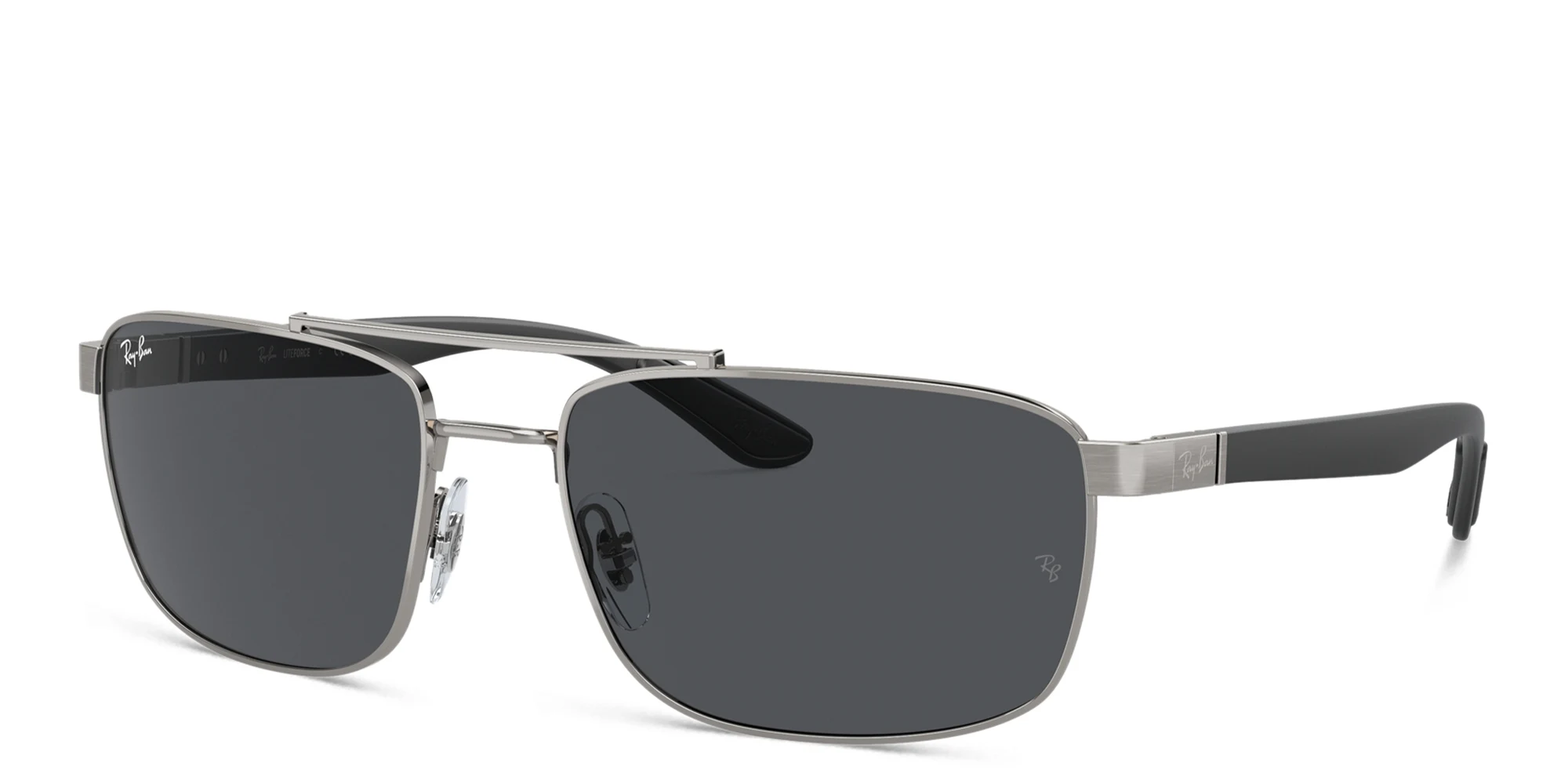 Shop Ray-Ban Logo Unisex Rectangle Sunglasses in Gunmetal online.