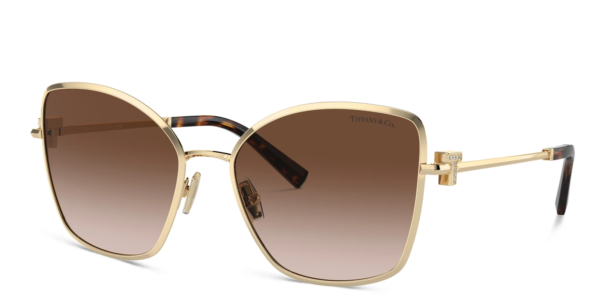 Shop TIFFANY T Motif Butterfly Sunglasses in Pale Gold online.