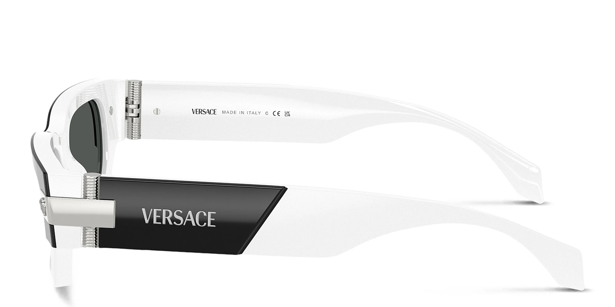 Shop VERSACE Medusa Rectangle Sunglasses in Double Layer Black & White online.