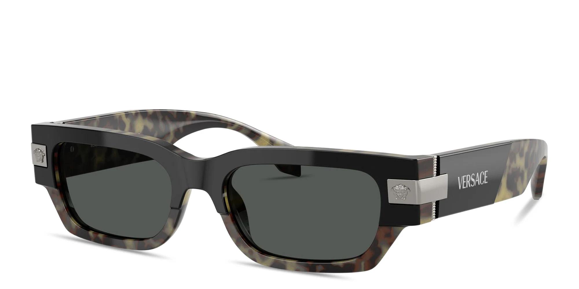 Shop VERSACE Medusa Rectangle Sunglasses in Havana online.