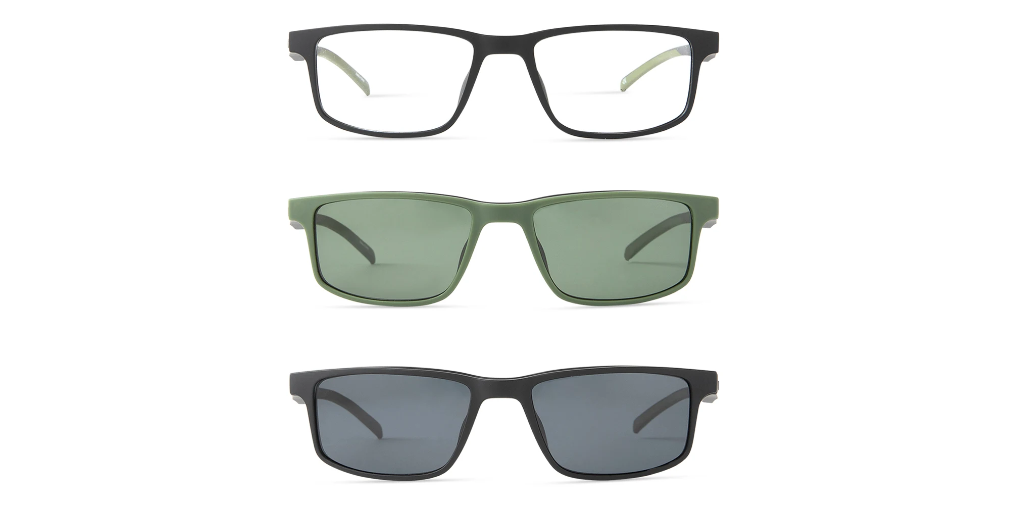Shop EYE'M Clip-On Rectangle Eyeglasses in Rubber Black online.