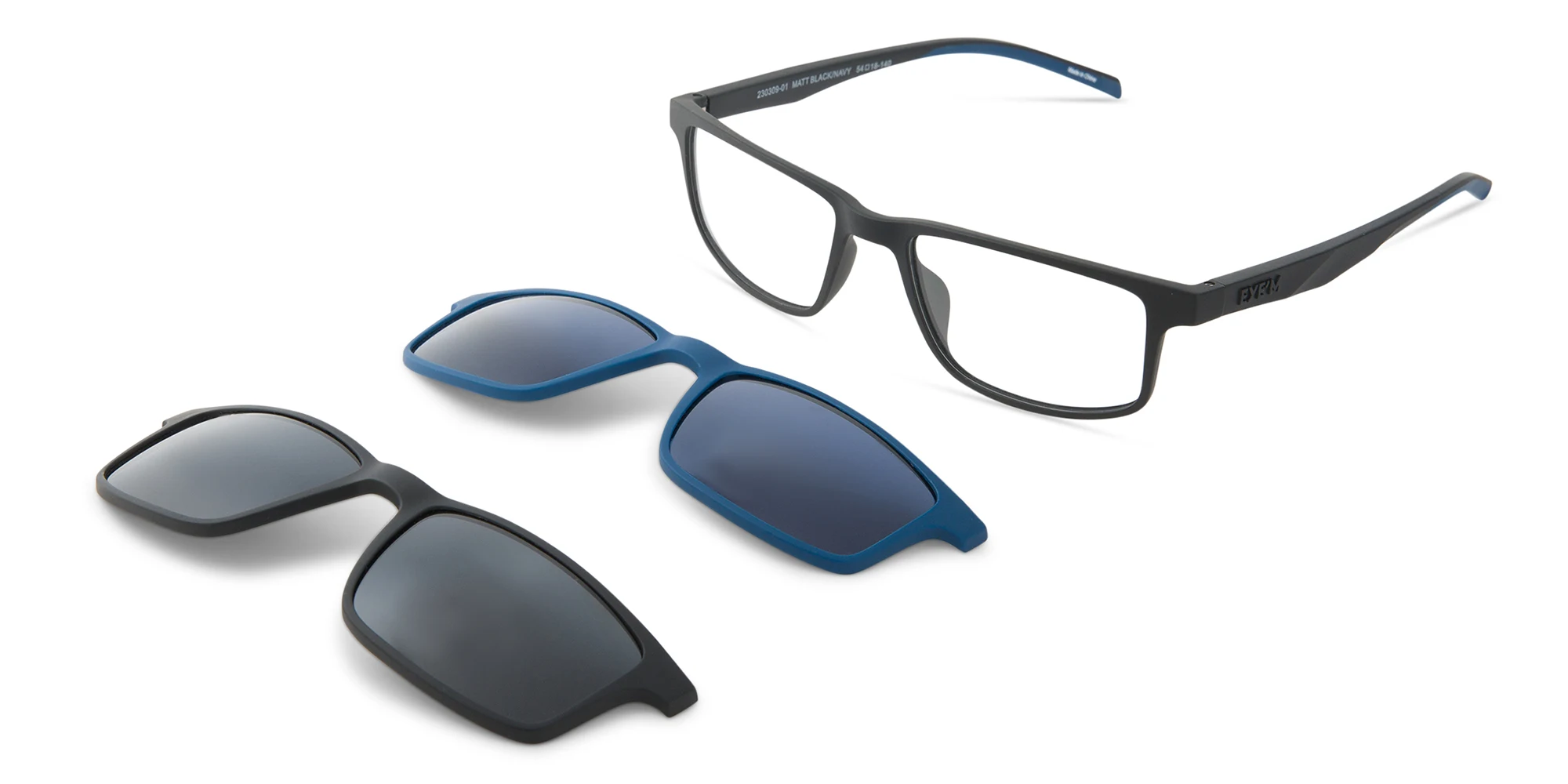 Shop EYE'M Clip-On Rectangle Eyeglasses in Matte Black online.