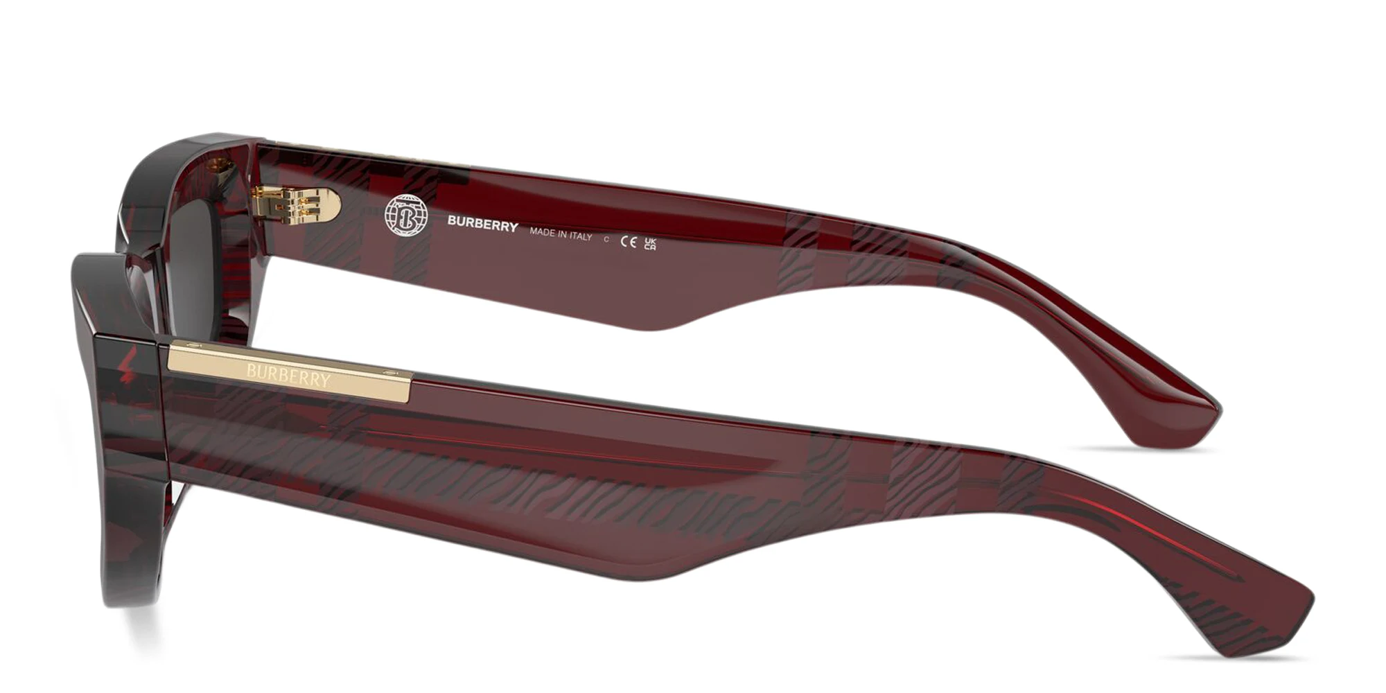 Shop BURBERRY Engraved Logo Cat-Eye Sunglasses in Check Red online.