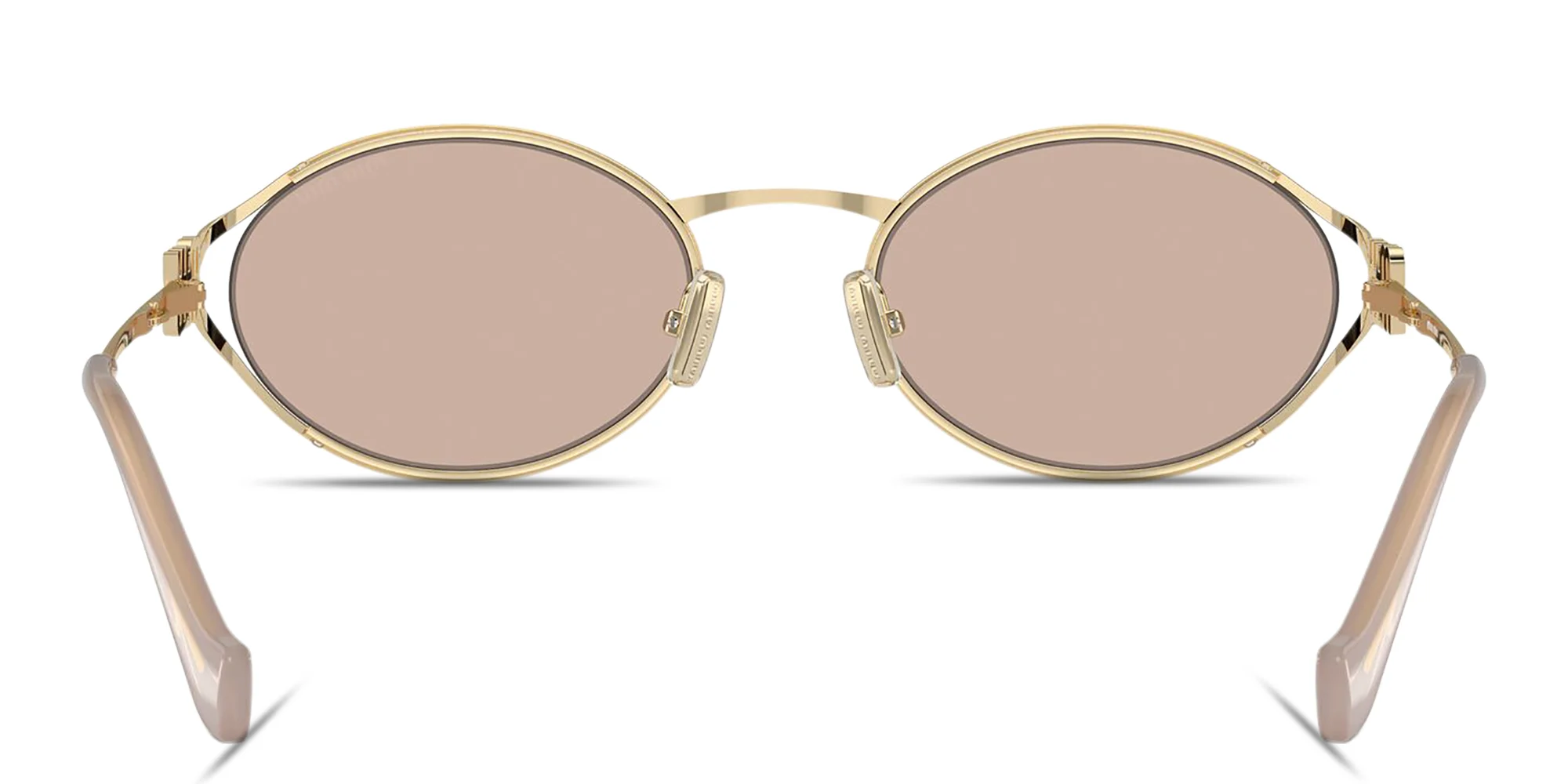 Shop MIU MIU Vertical Logo Oval Sunglasses in Gold online.