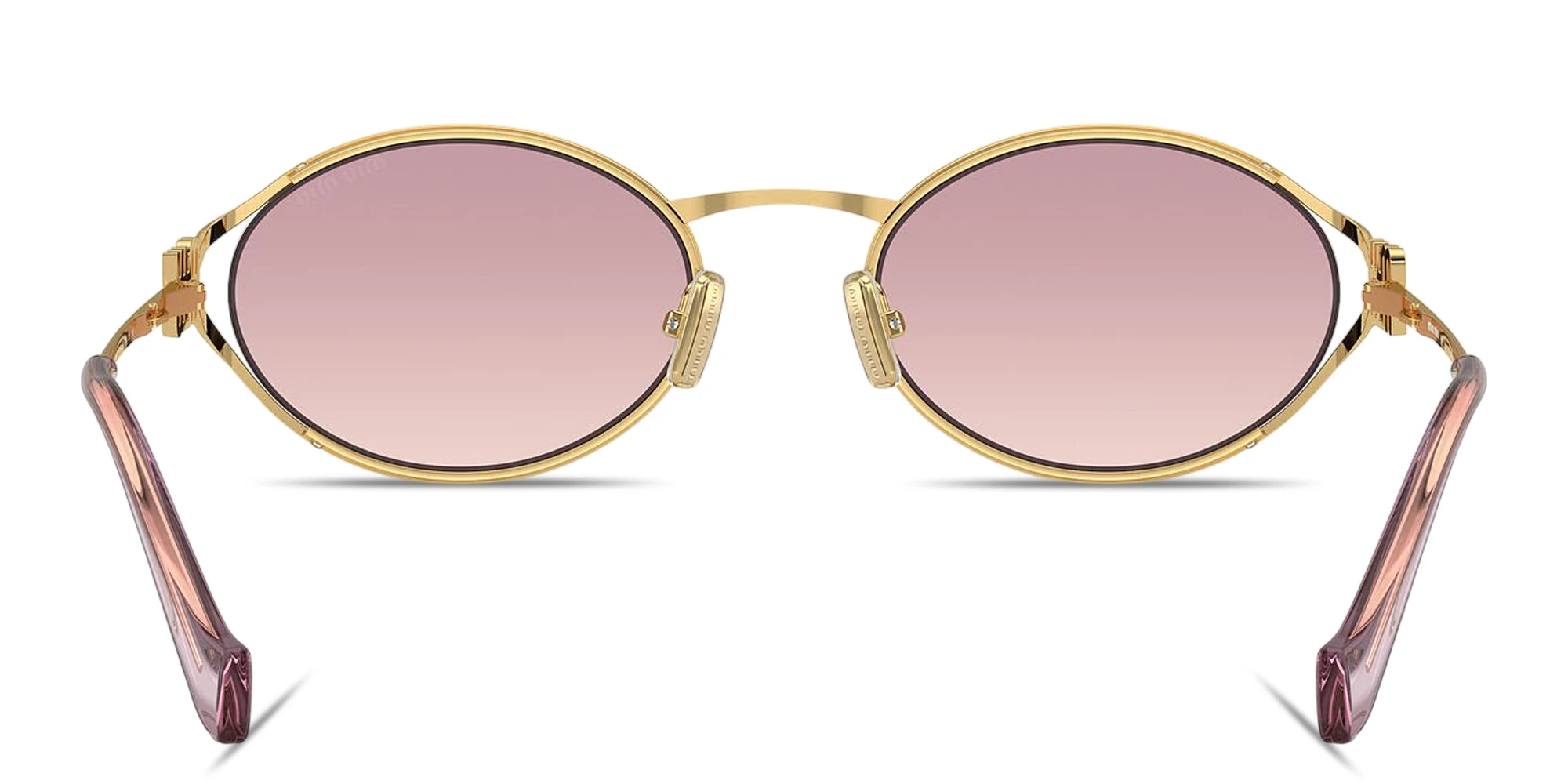 Shop MIU MIU Vertical Logo Oval Sunglasses in Gold online.