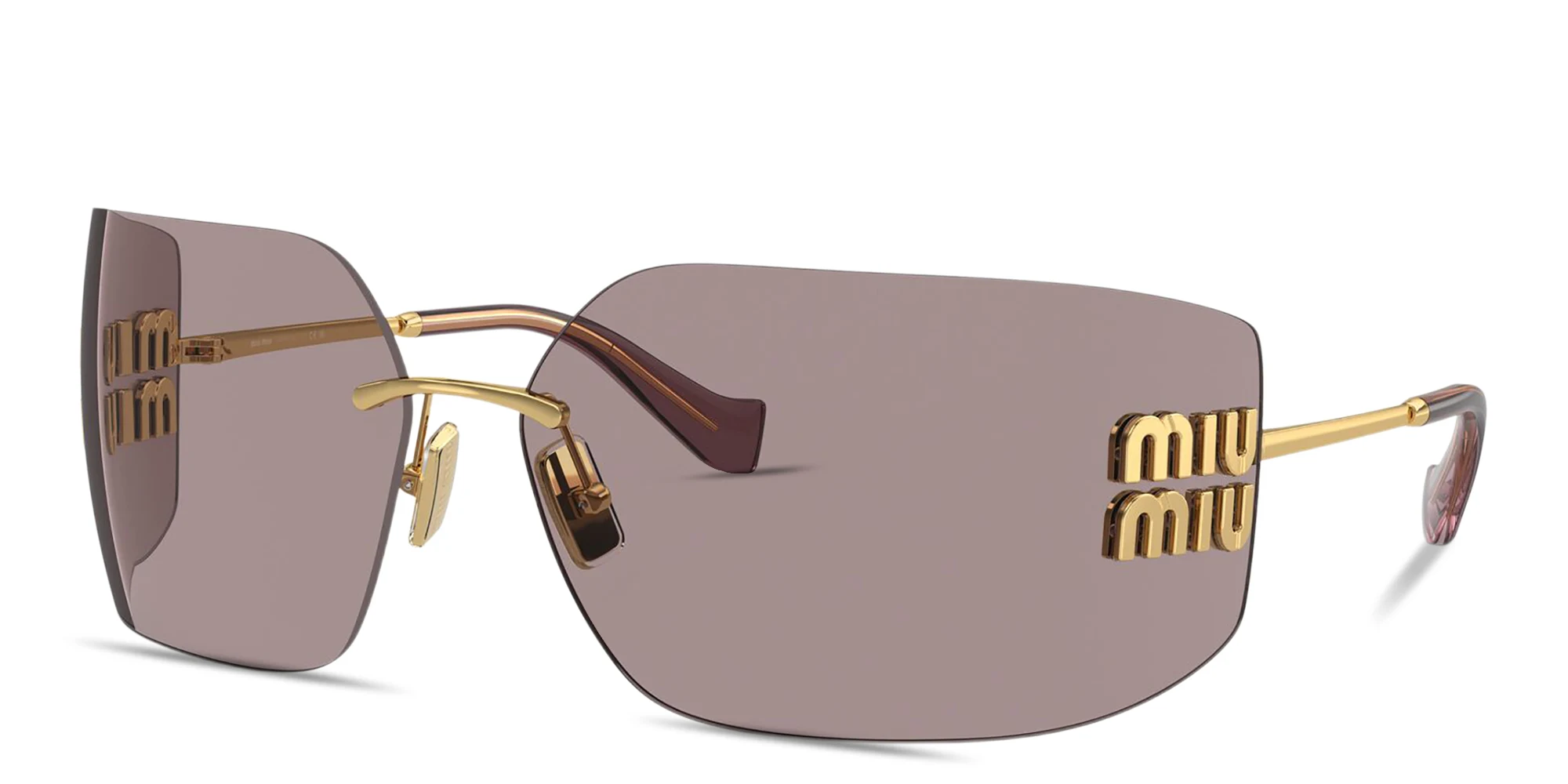 Shop MIU MIU Runway Rimless Wide Irregular Sunglasses in Gold online.