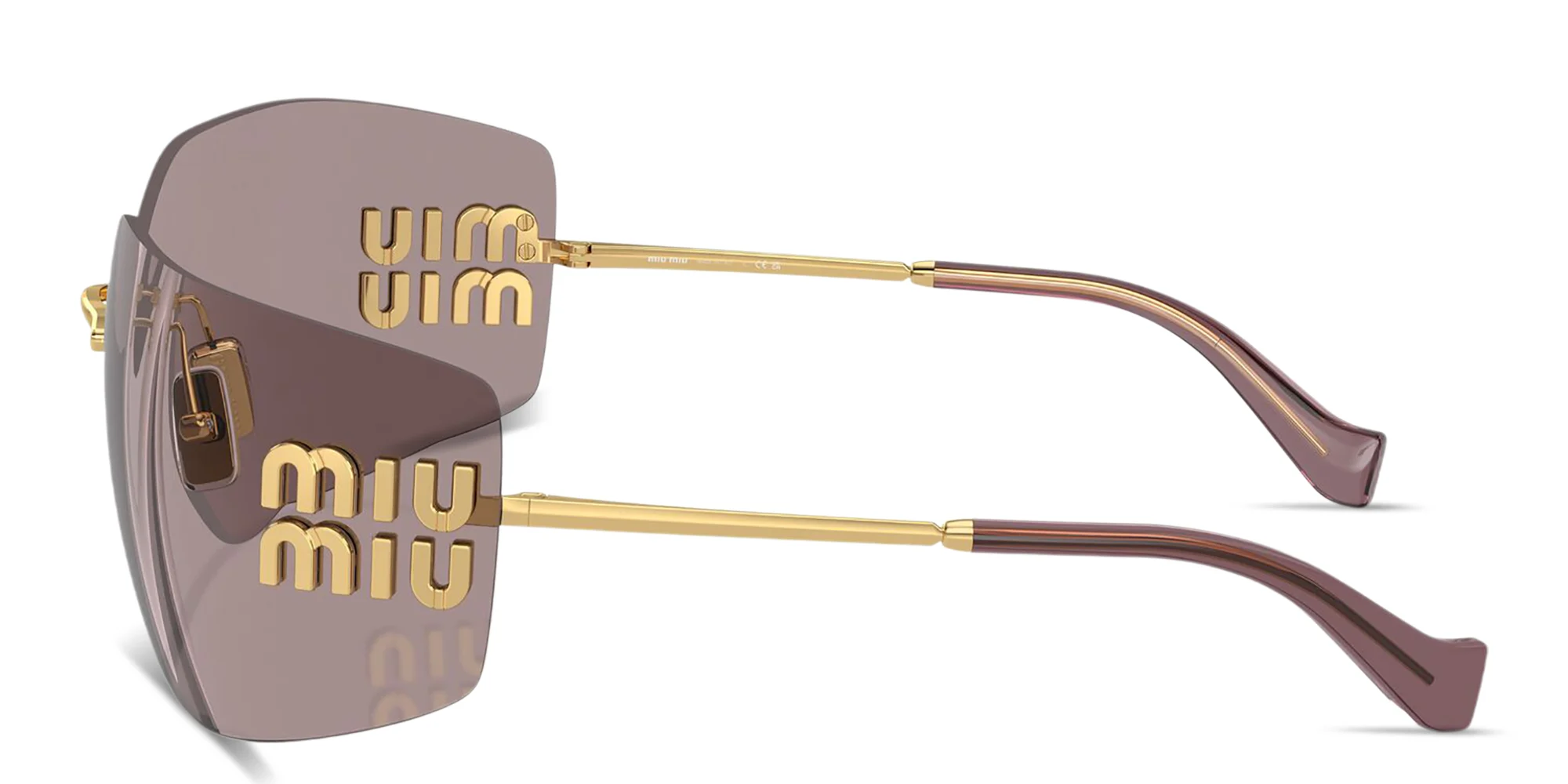 Shop MIU MIU Runway Rimless Wide Irregular Sunglasses in Gold online.