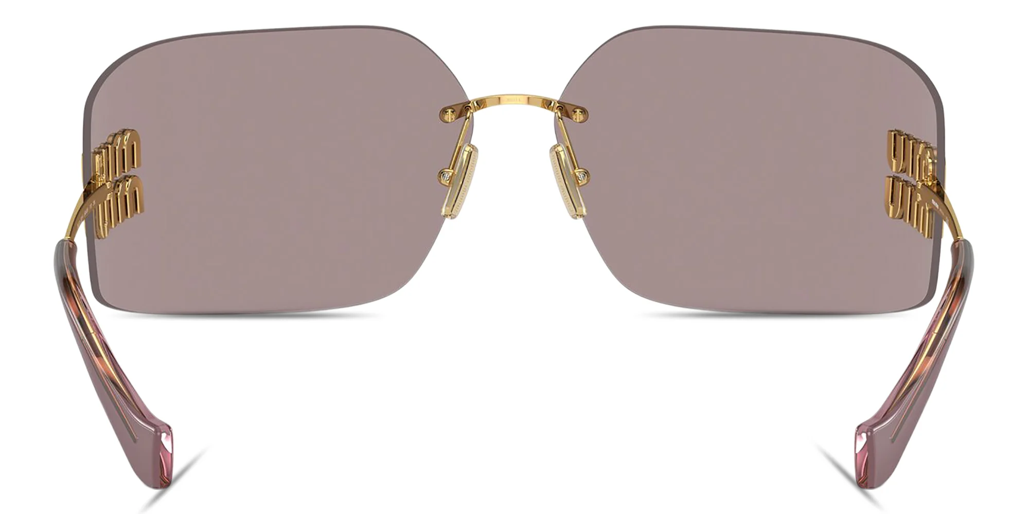 Shop MIU MIU Runway Rimless Wide Irregular Sunglasses in Gold online.
