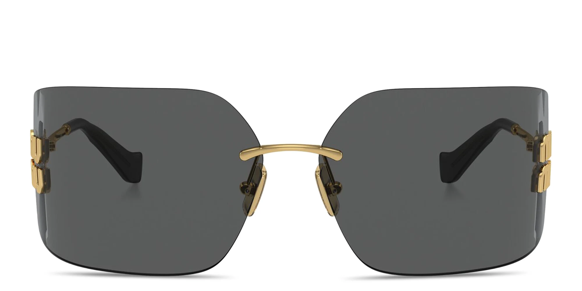 Shop MIU MIU Runway Rimless Wide Irregular Sunglasses in Gold online.