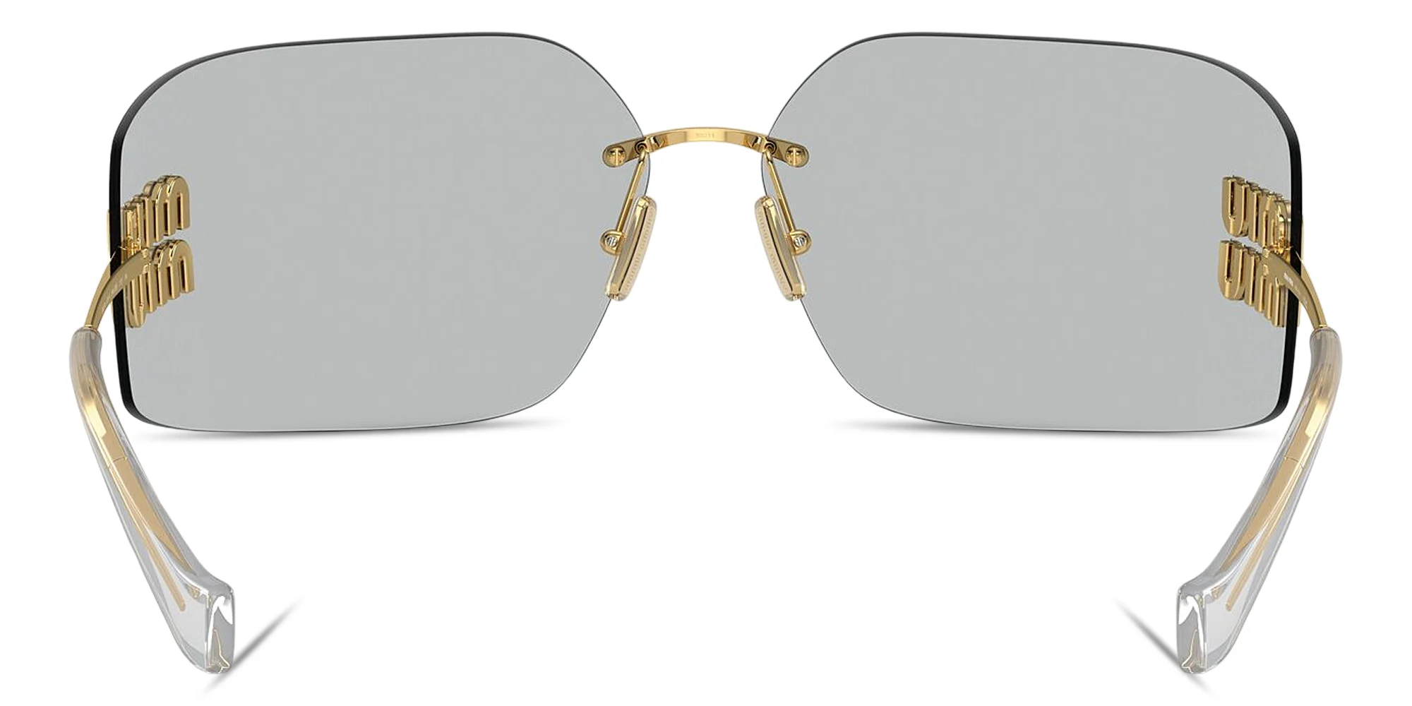 Shop MIU MIU Runway Rimless Wide Irregular Sunglasses in Gold online.