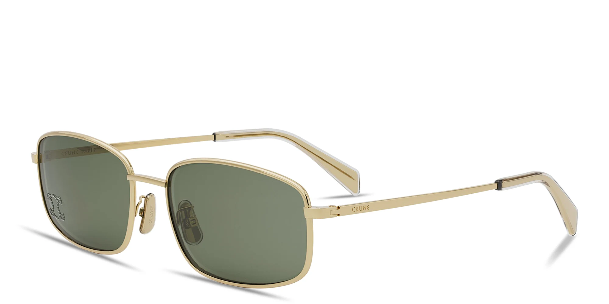Shop CELINE Rhinestone Triomphe Rectangular Sunglasses in Gold online.
