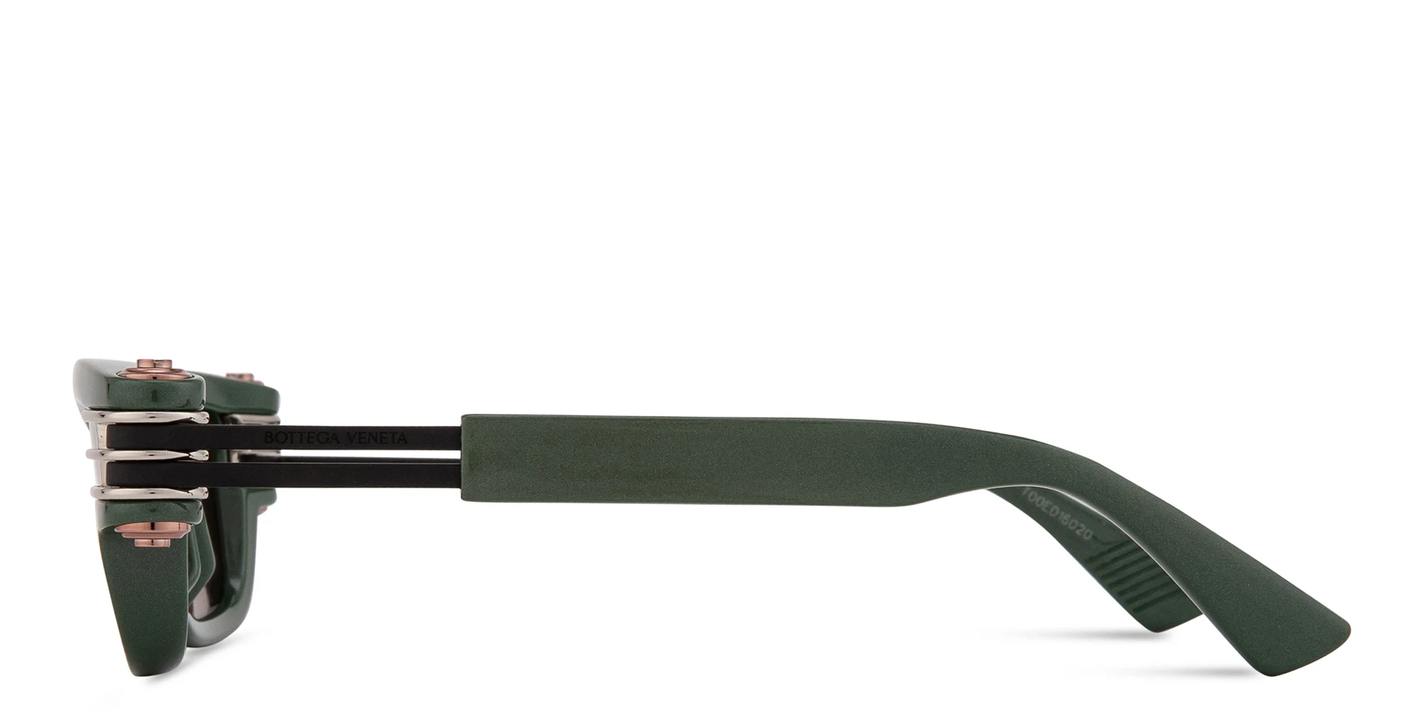Shop BOTTEGA VENETA Bolt Unisex Rectangle Sunglasses in Green online.