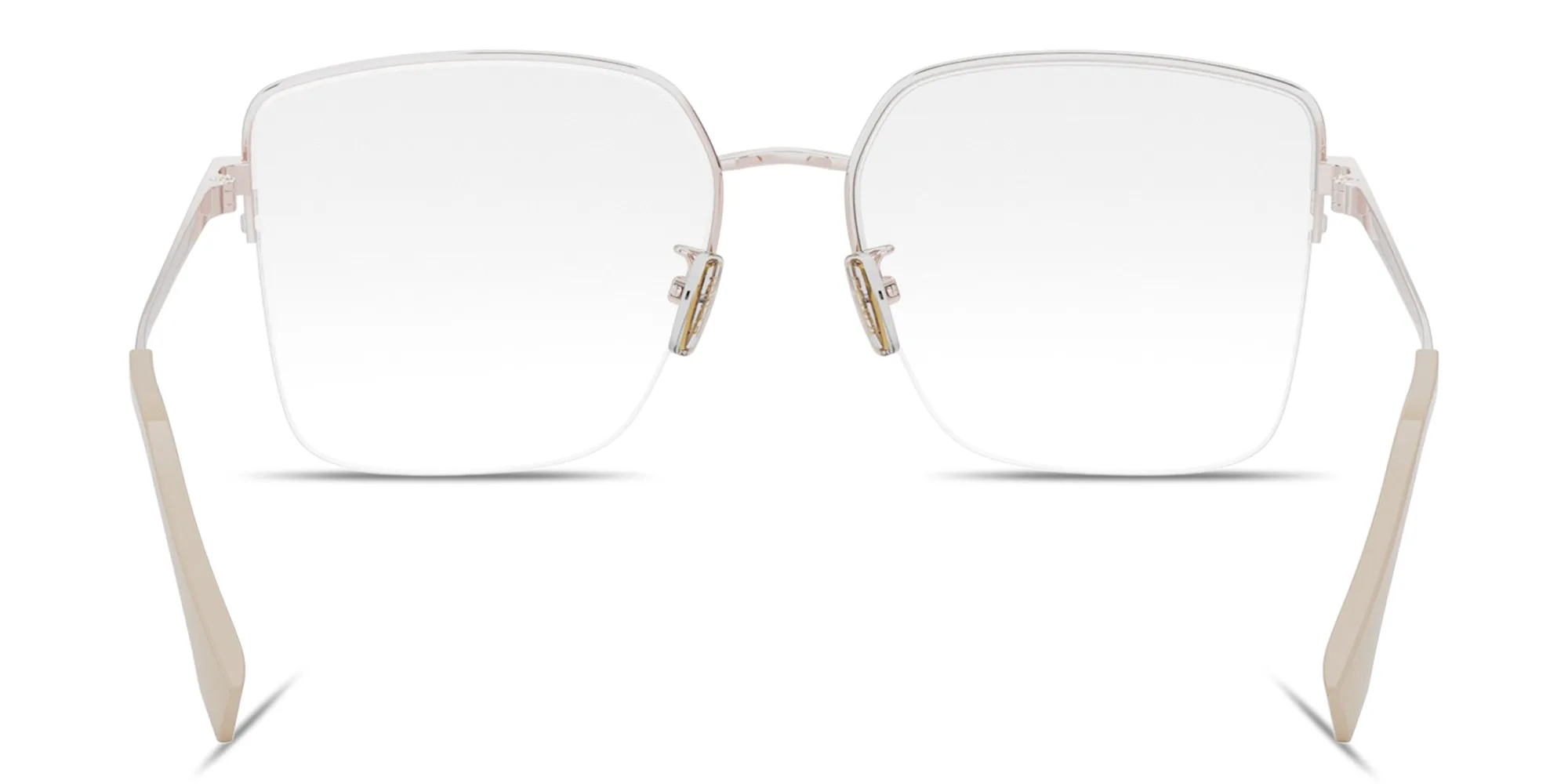 Shop FENDI Logo Signature Half-Rim Wide Irregular Eyeglasses in Rose Gold online.