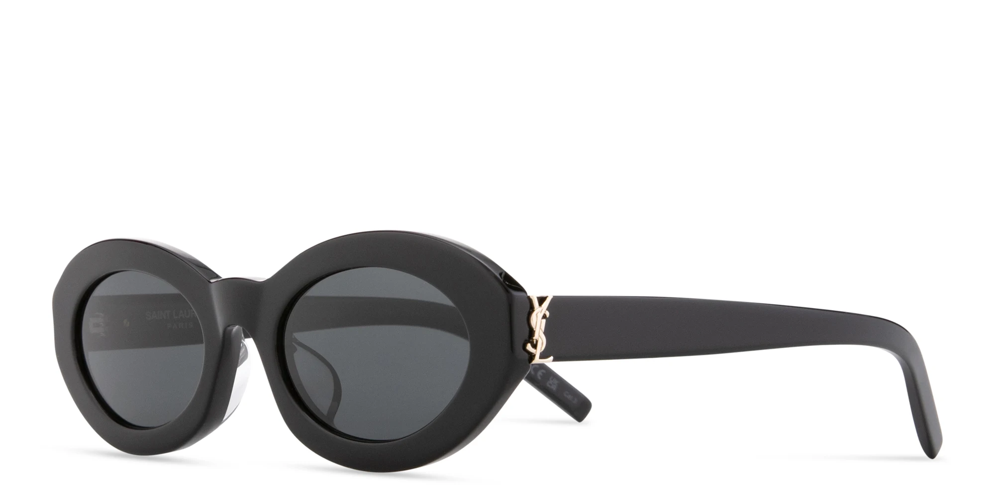 Shop SAINT LAURENT YSL Logo Oval Sunglasses in Black online.