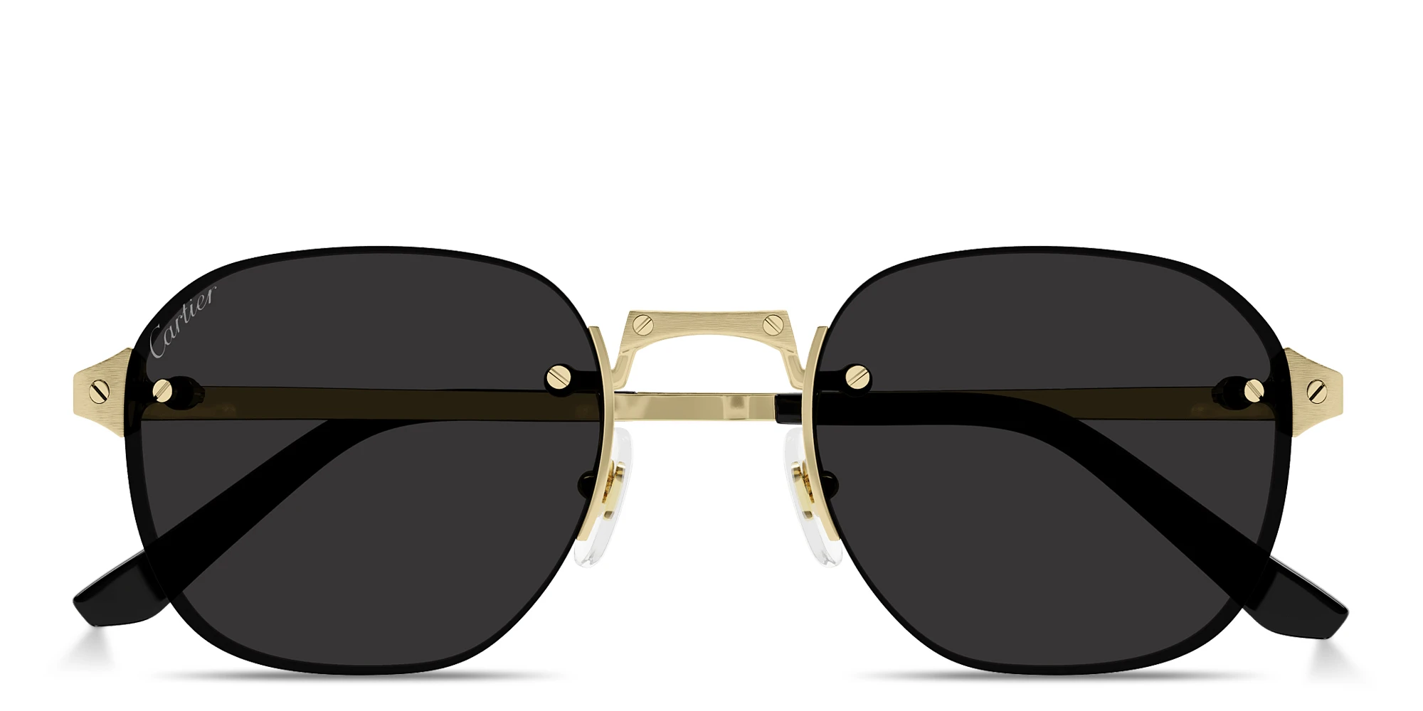 Shop Cartier Santos de Cartier Rimless Round Sunglasses in Gold online.