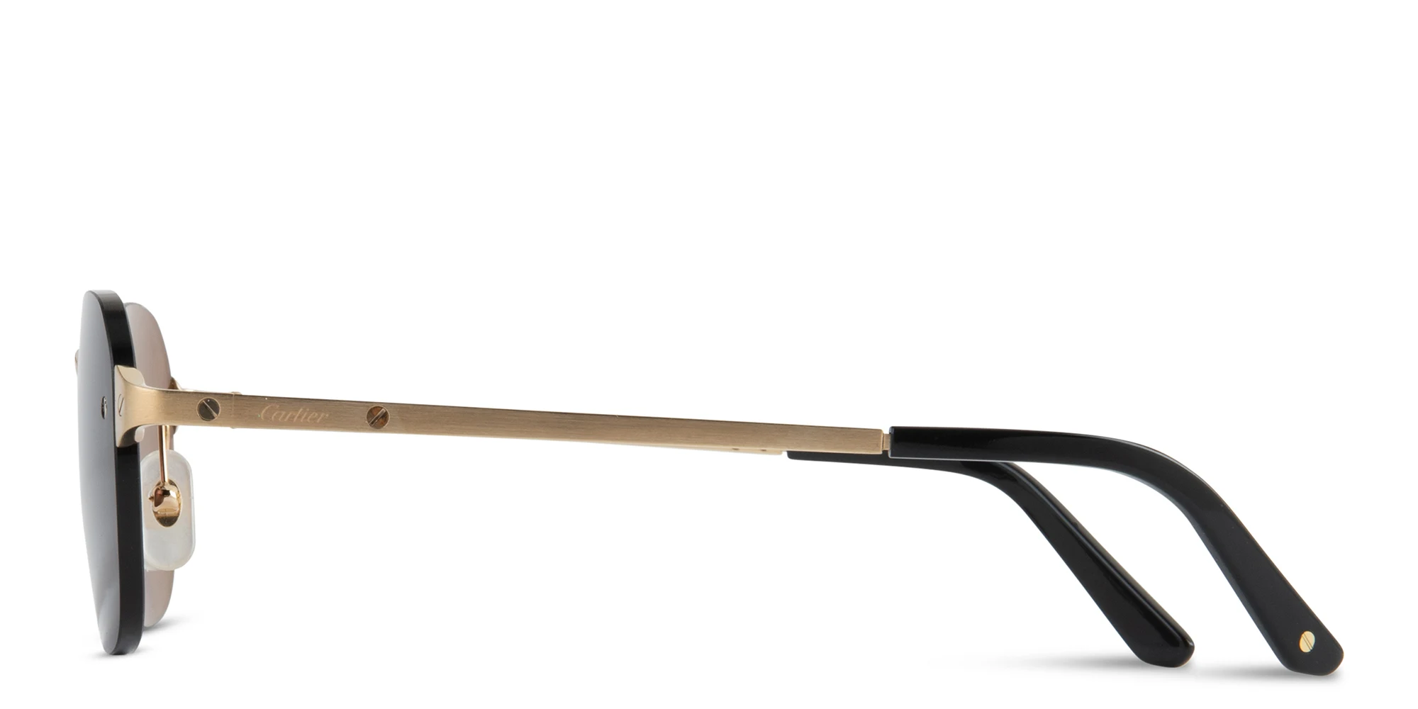 Shop Cartier Santos de Cartier Rimless Round Sunglasses in Gold online.