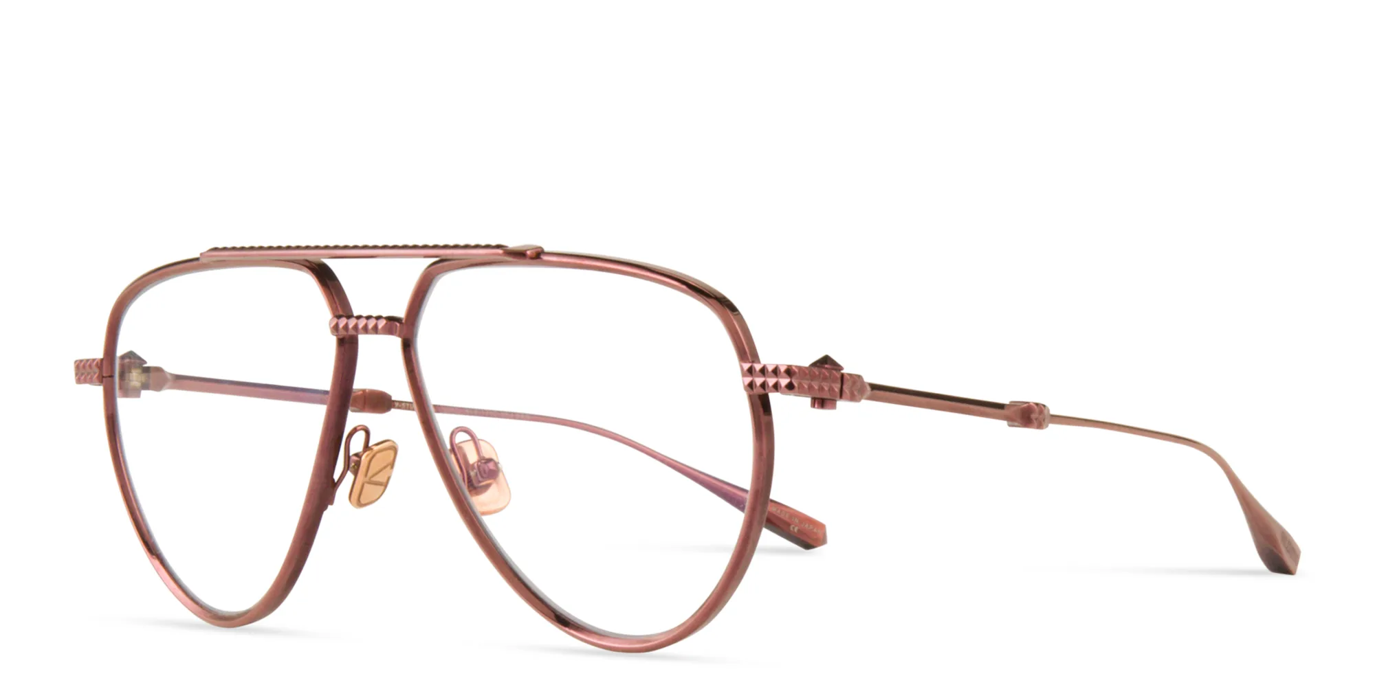 Shop VALENTINO V-Stud II Unisex Wide Aviator Eyeglasses in Rose Gold online.